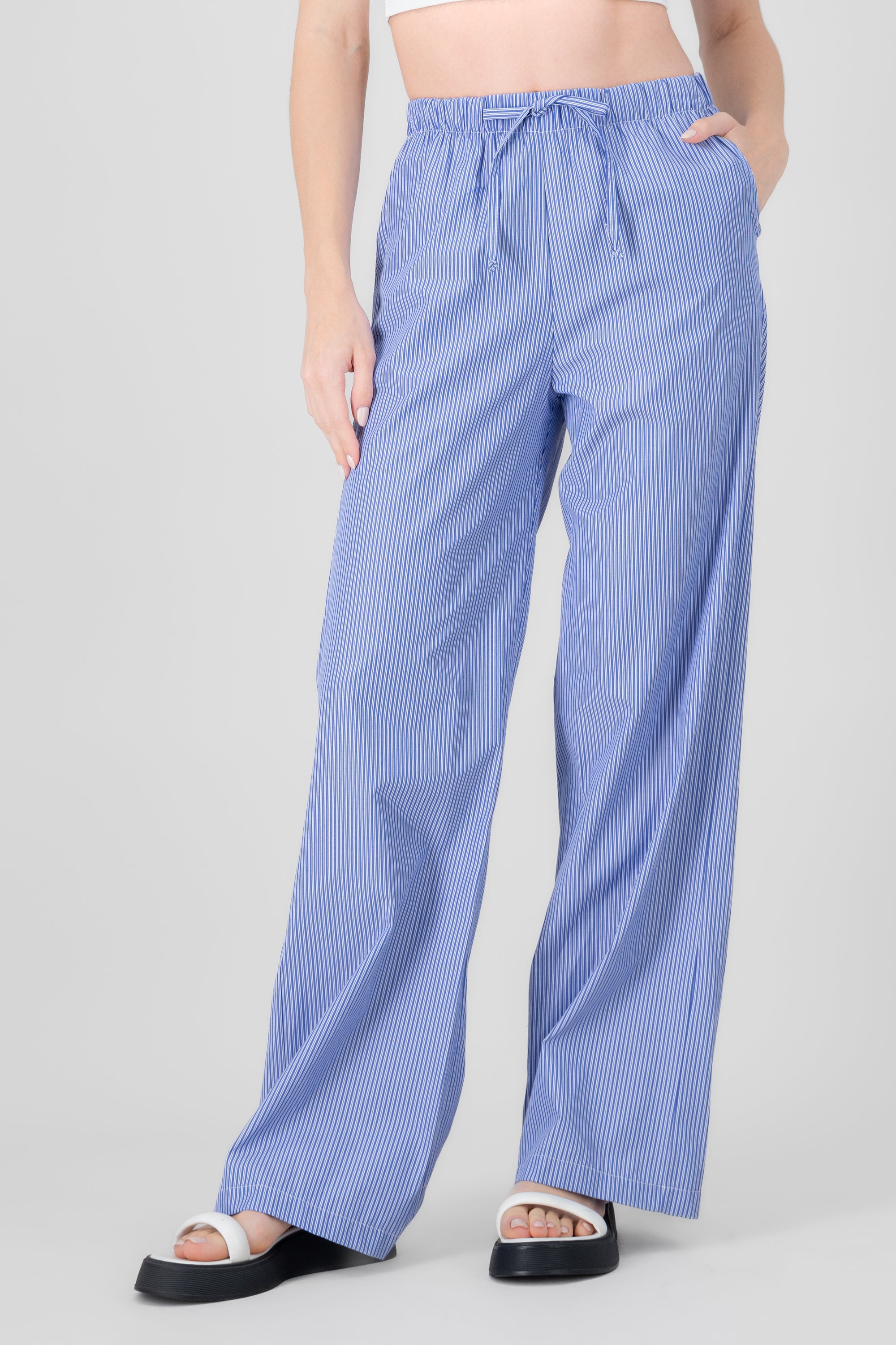 Pantalon amplio rayas con jareta Hypsters AZUL COMBO