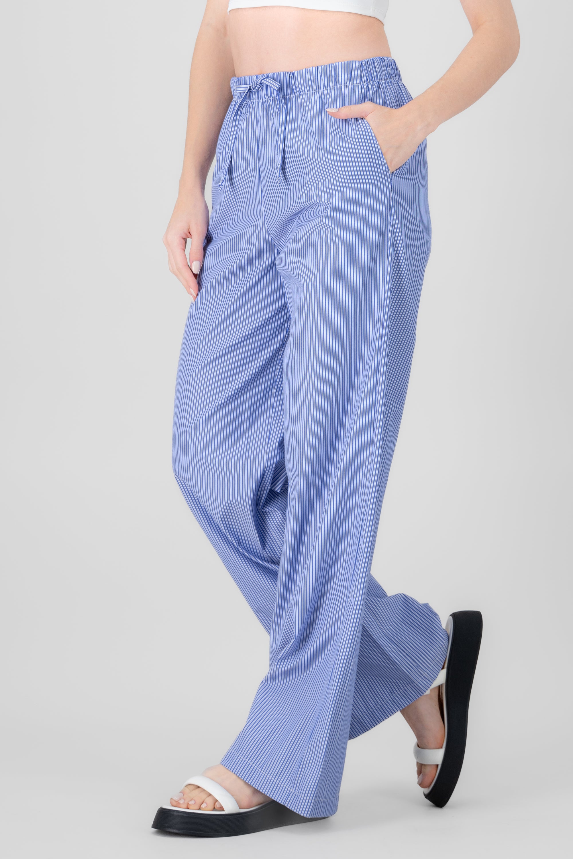 Pantalon amplio rayas con jareta Hypsters AZUL COMBO