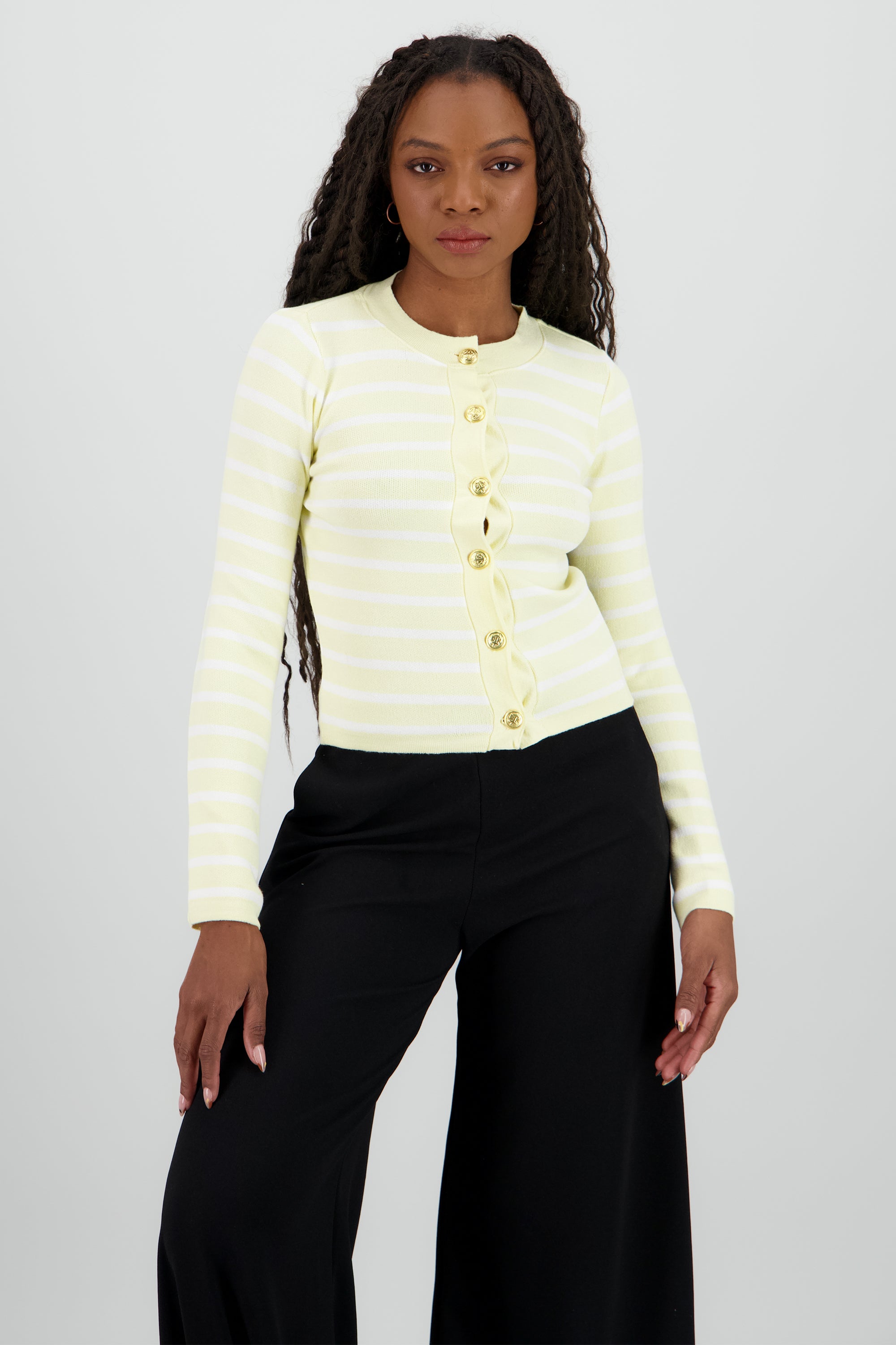 Cardigan rayas viscosa con boton Hypsters AMARILLO COMBO