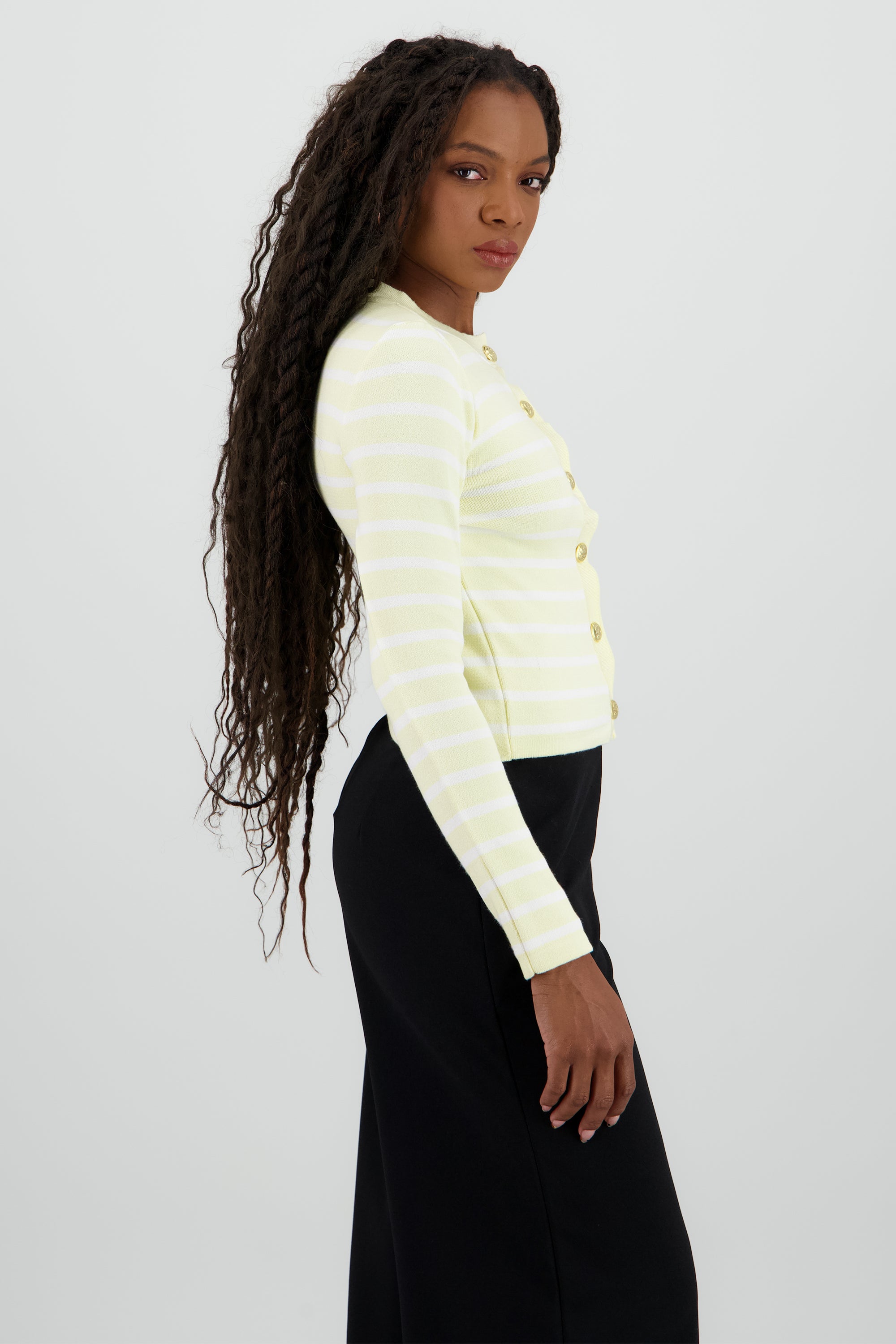 Cardigan rayas viscosa con boton Hypsters AMARILLO COMBO