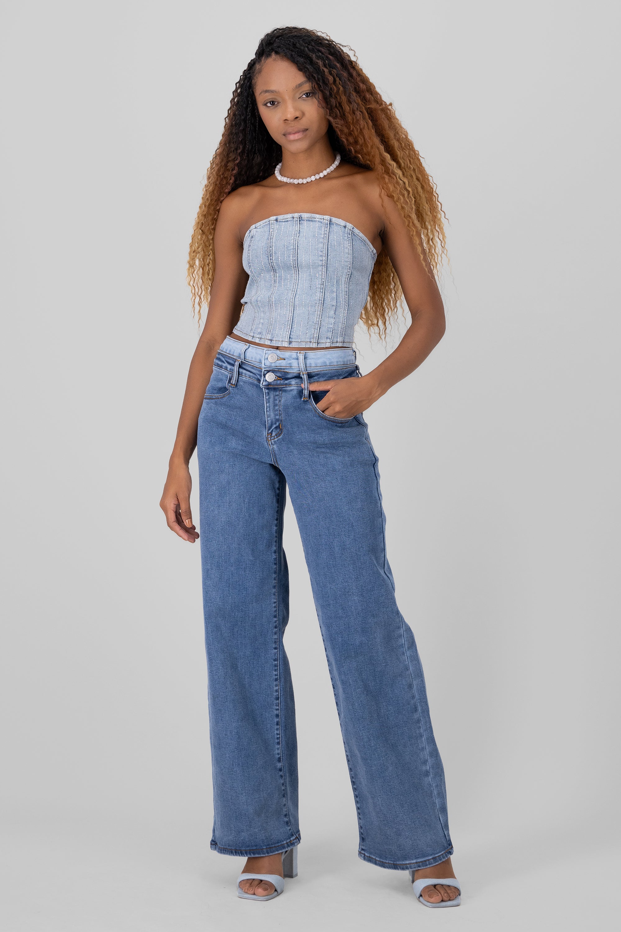 WIDE leg double wet jeans Medium Wash