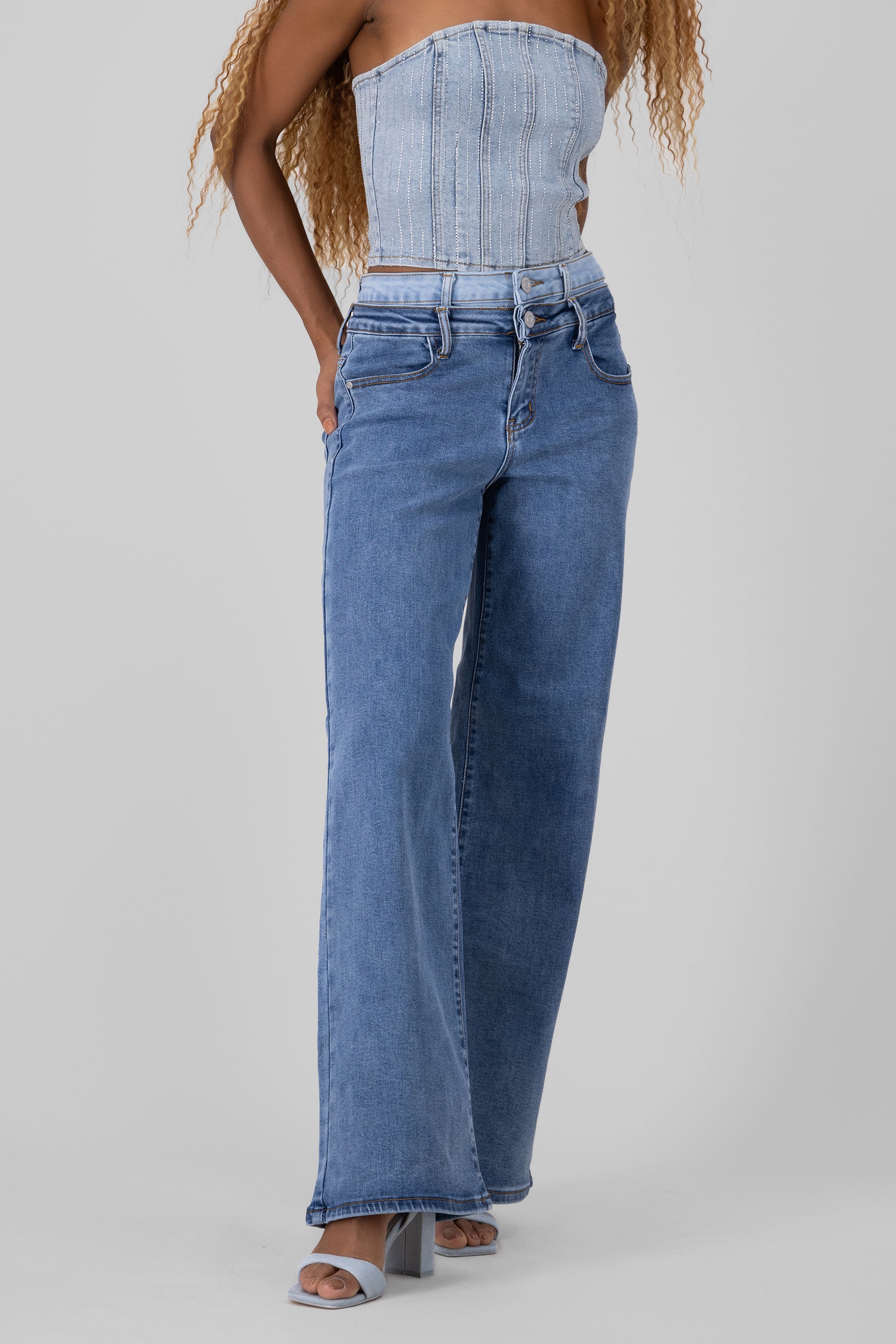 WIDE leg double wet jeans Medium Wash