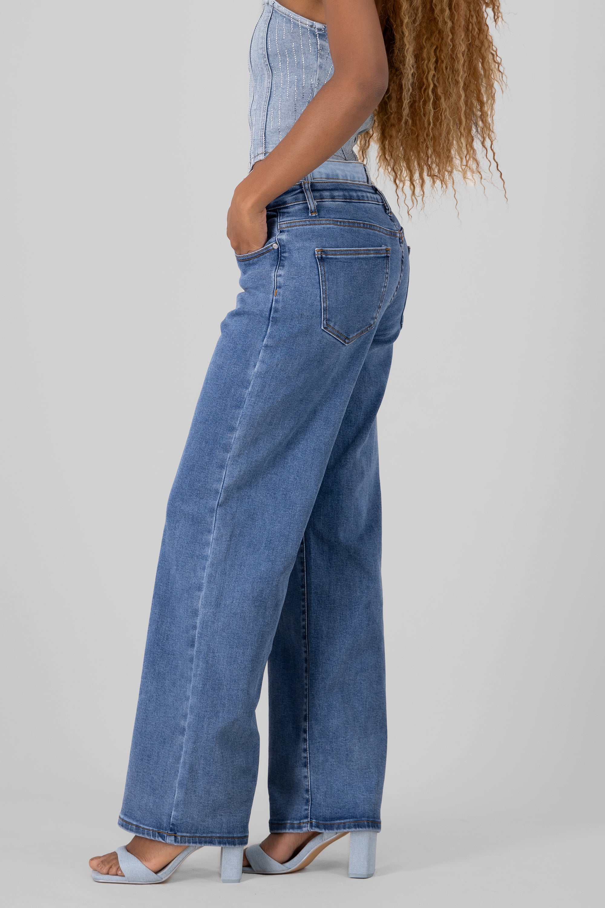 WIDE leg double wet jeans Medium Wash