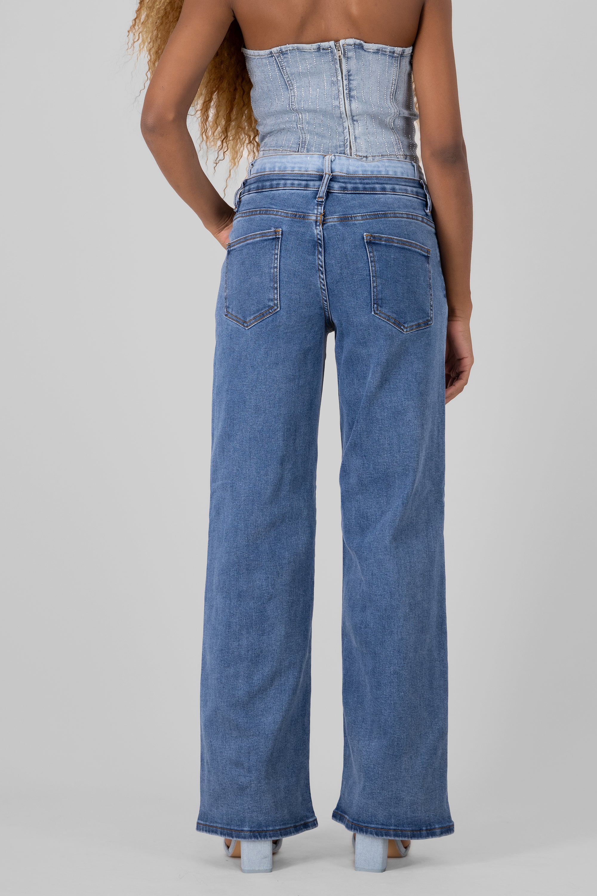 WIDE leg double wet jeans Medium Wash