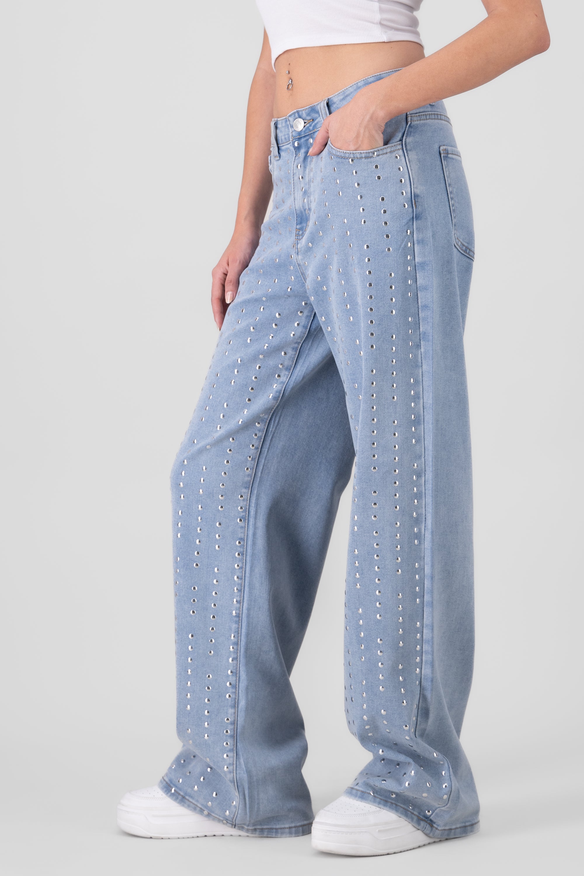 Jeans wide leg strips shine Light Wash