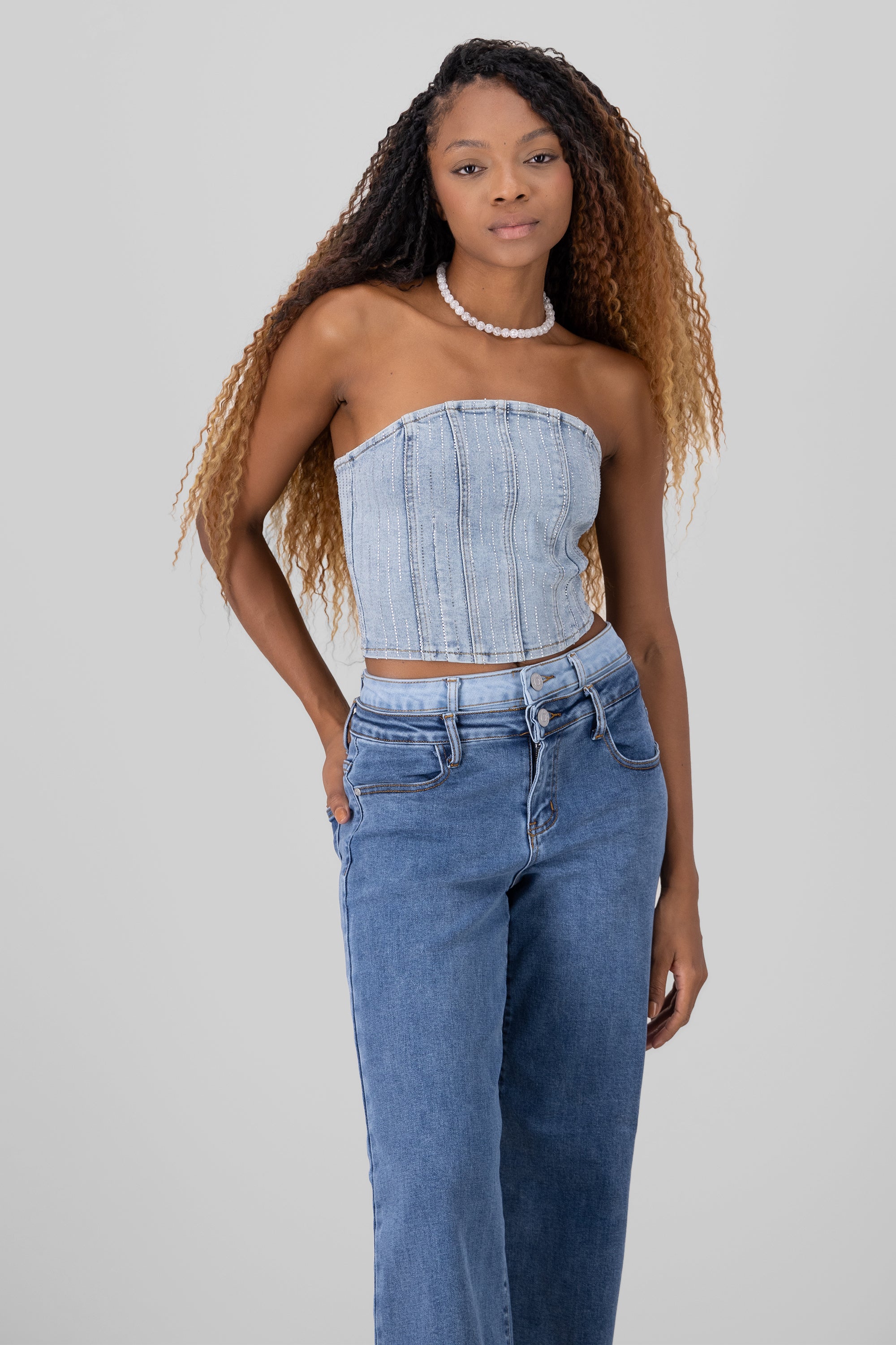 Top strapless denim LIGHT WASH