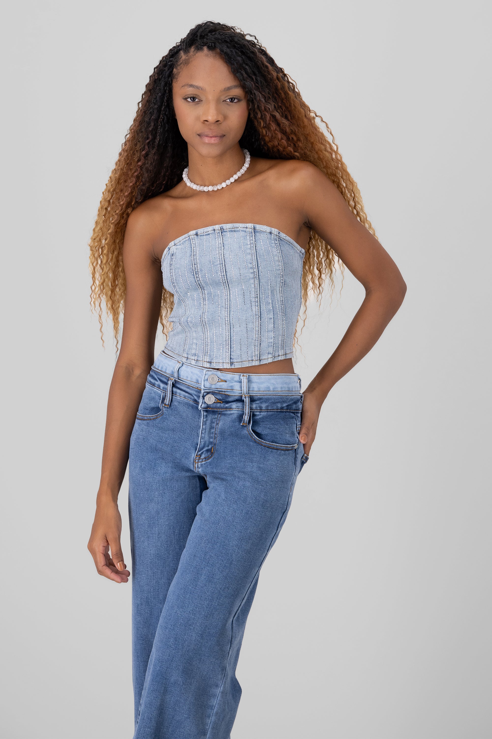 Top strapless denim LIGHT WASH