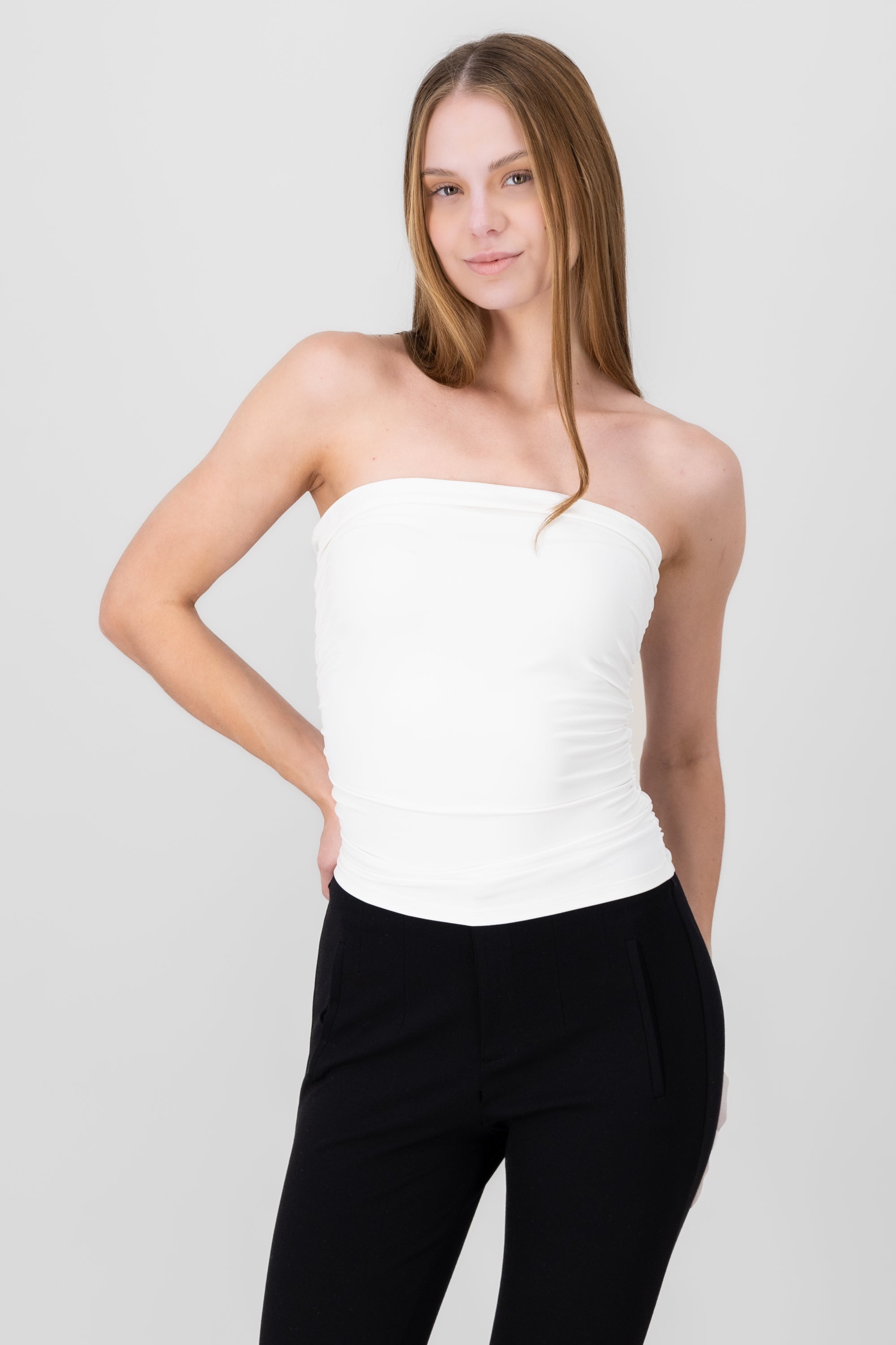 Top liso con frunce suave BLANCO