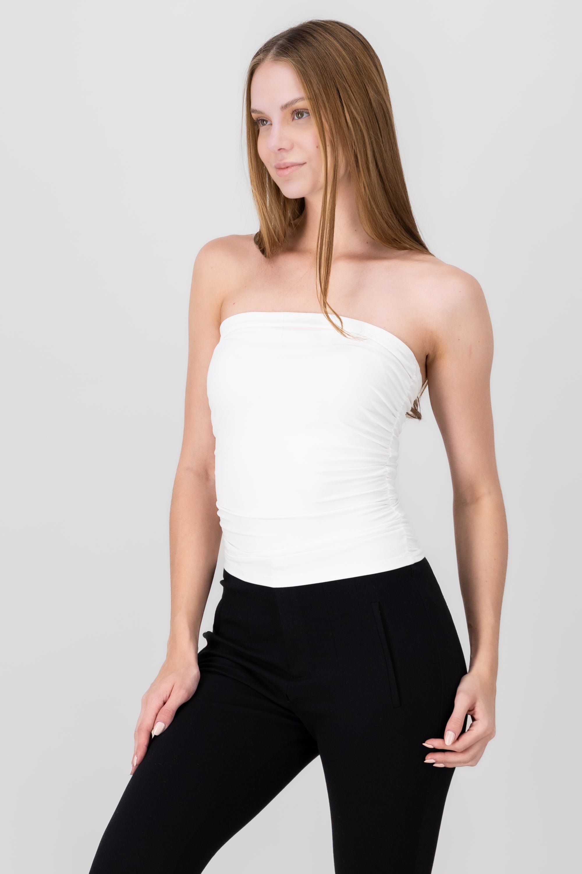 Top liso con frunce suave BLANCO