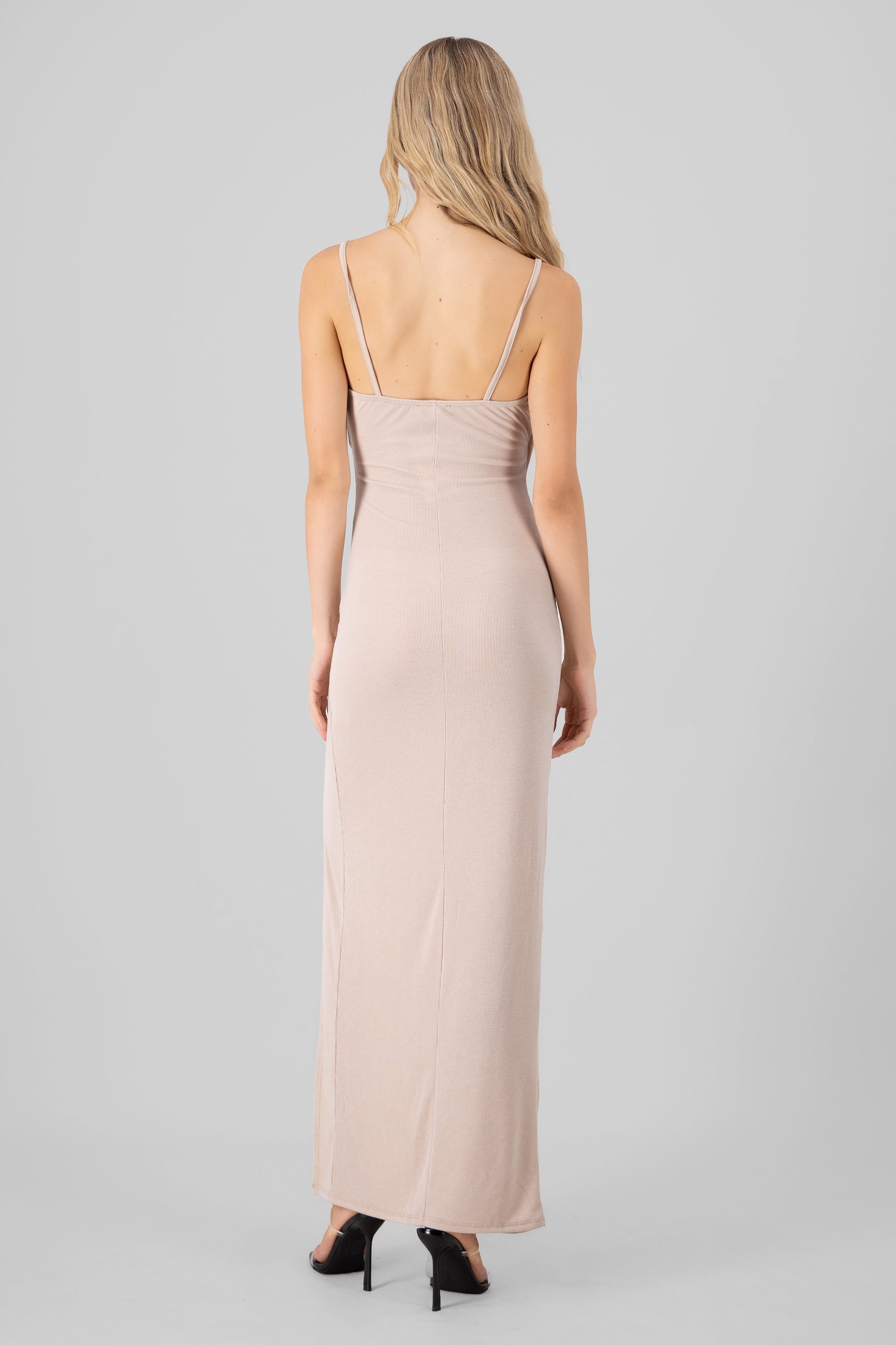 Vestido maxi rib cruzado TAUPE