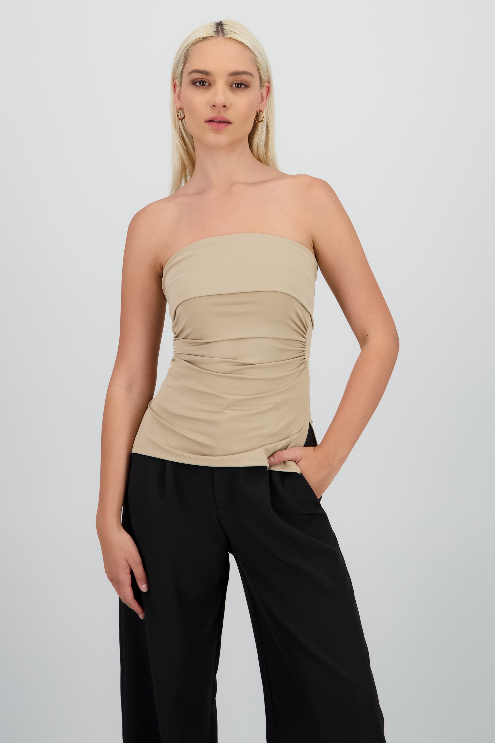 Top tubo con dobles escote Hypsters TAUPE