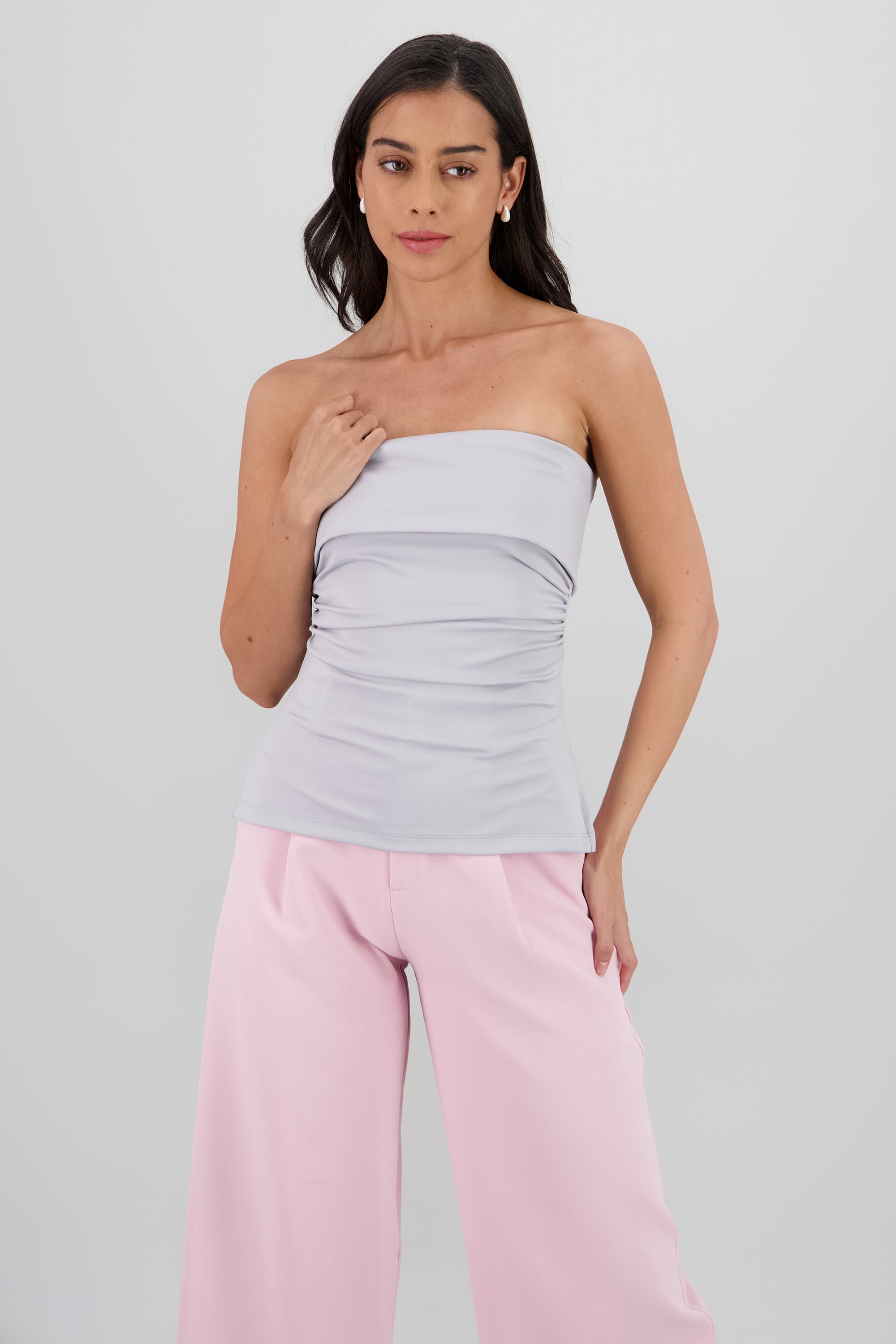 Top tubo con dobles escote Hypsters GRIS CLARO