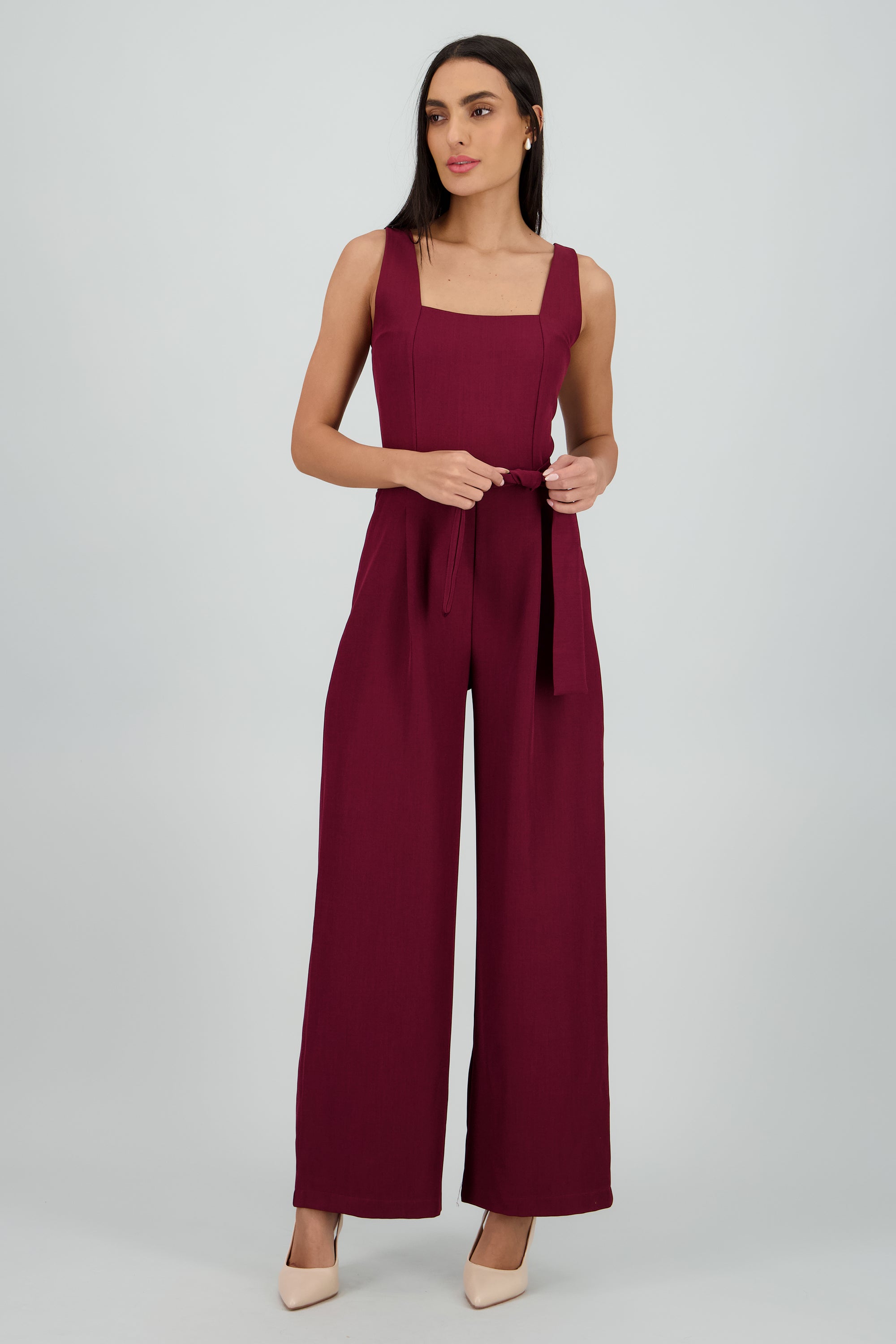 Jumpsuit tirantes detalle cinturon CIRUELA