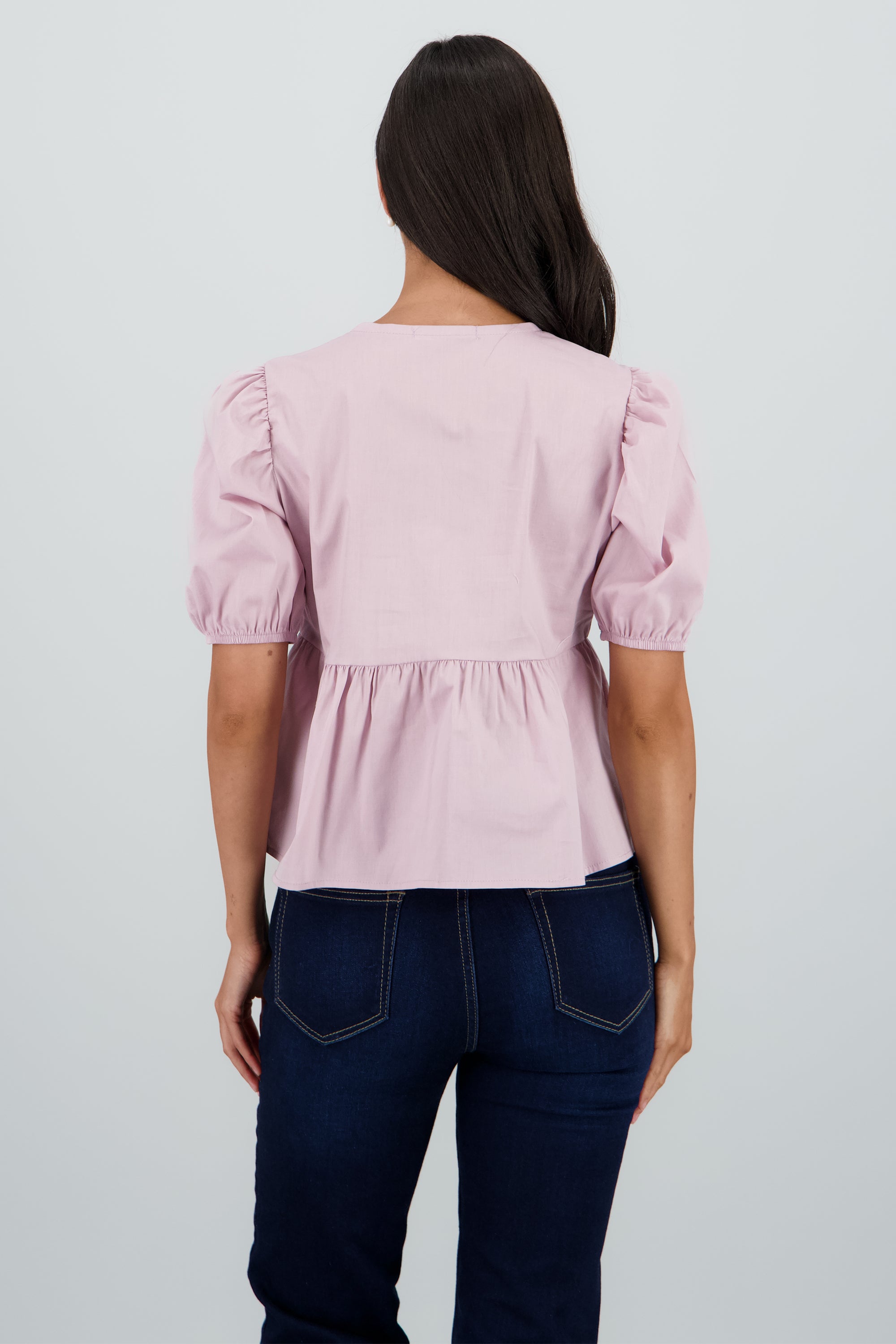 Blusa mangas abullonadas detalle moños ROSA PASTEL