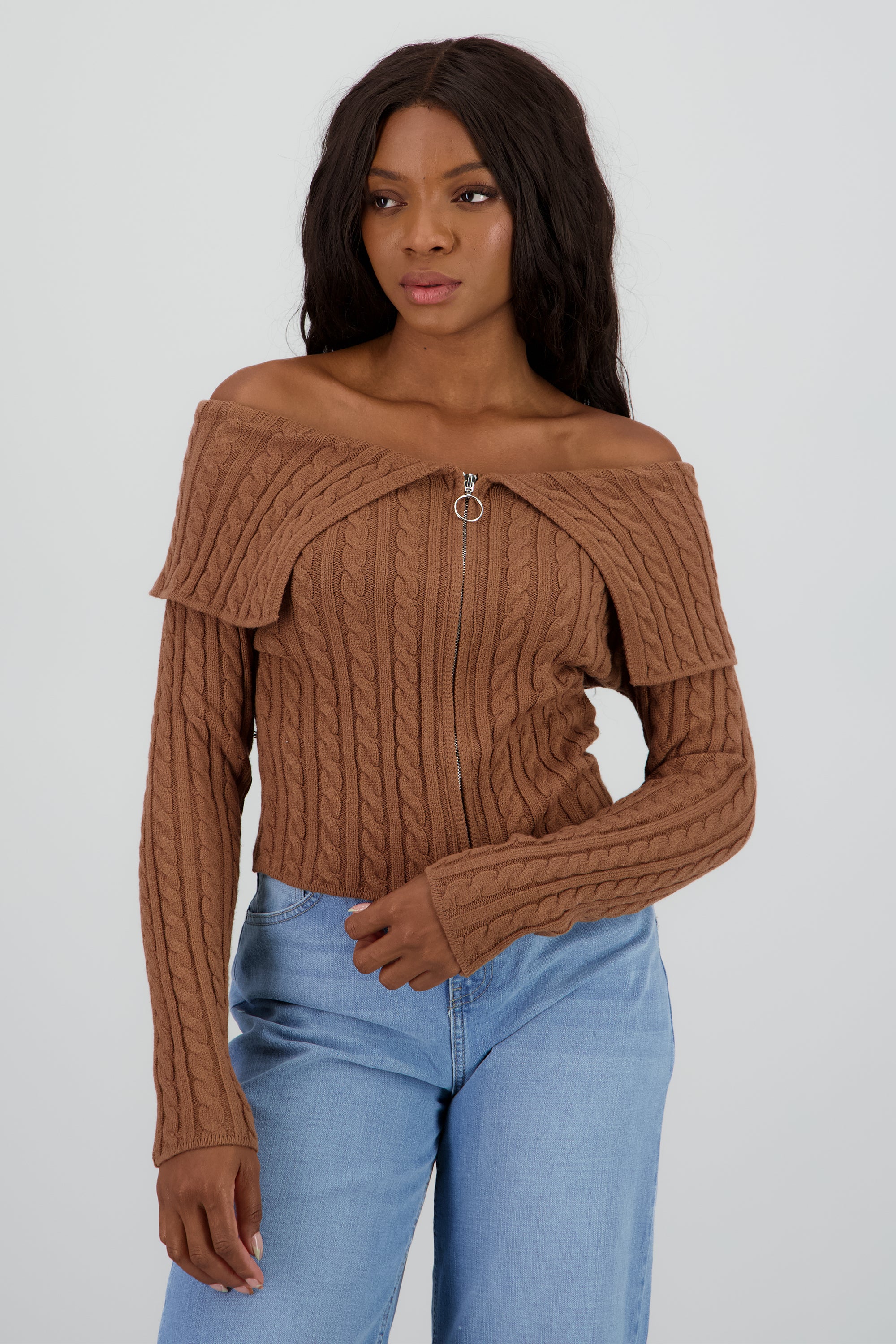 Cardigan hombros caidos sueter CAFE