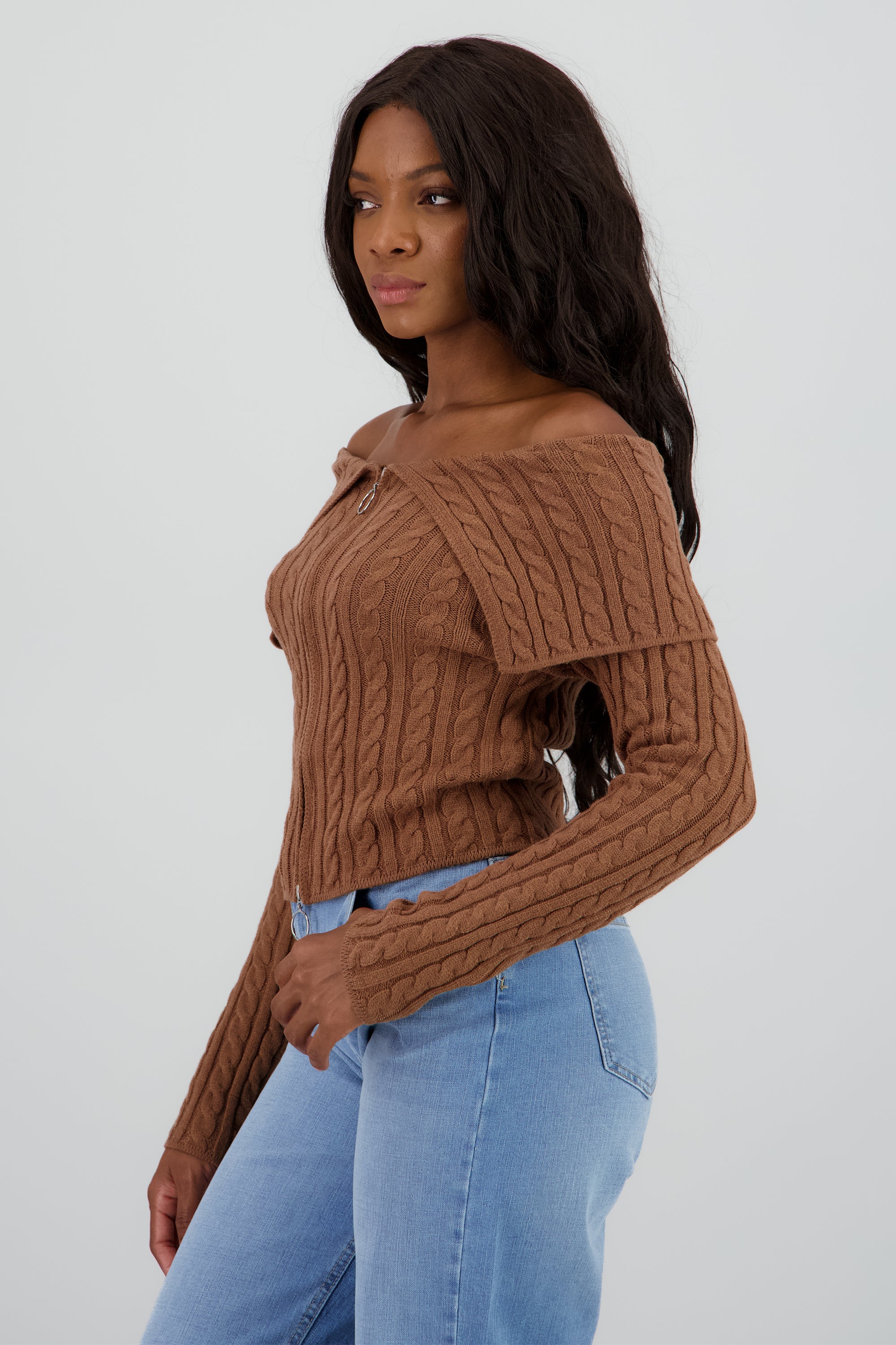 Cardigan hombros caidos sueter CAFE