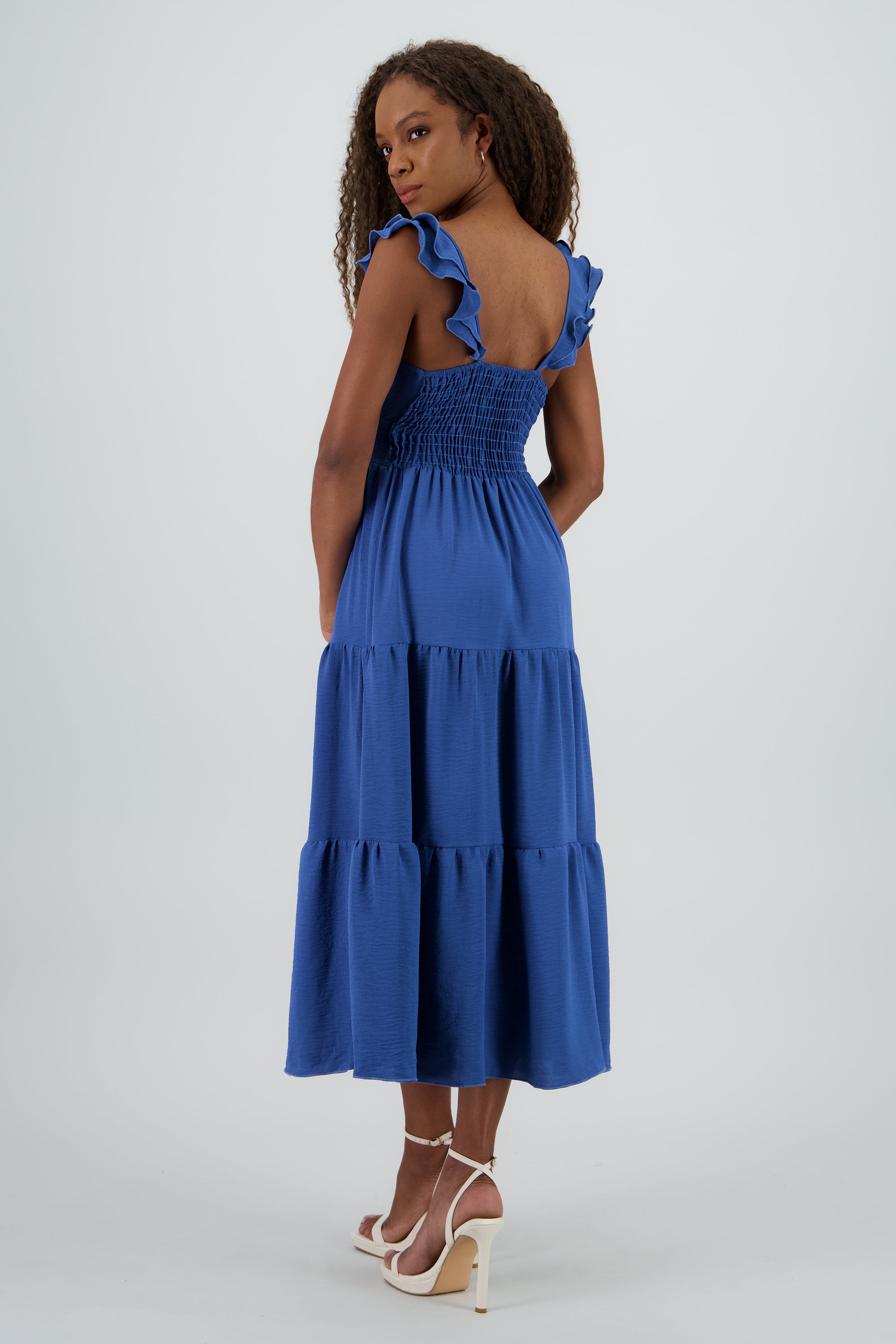 Vestido maxi con olanes INDIGO