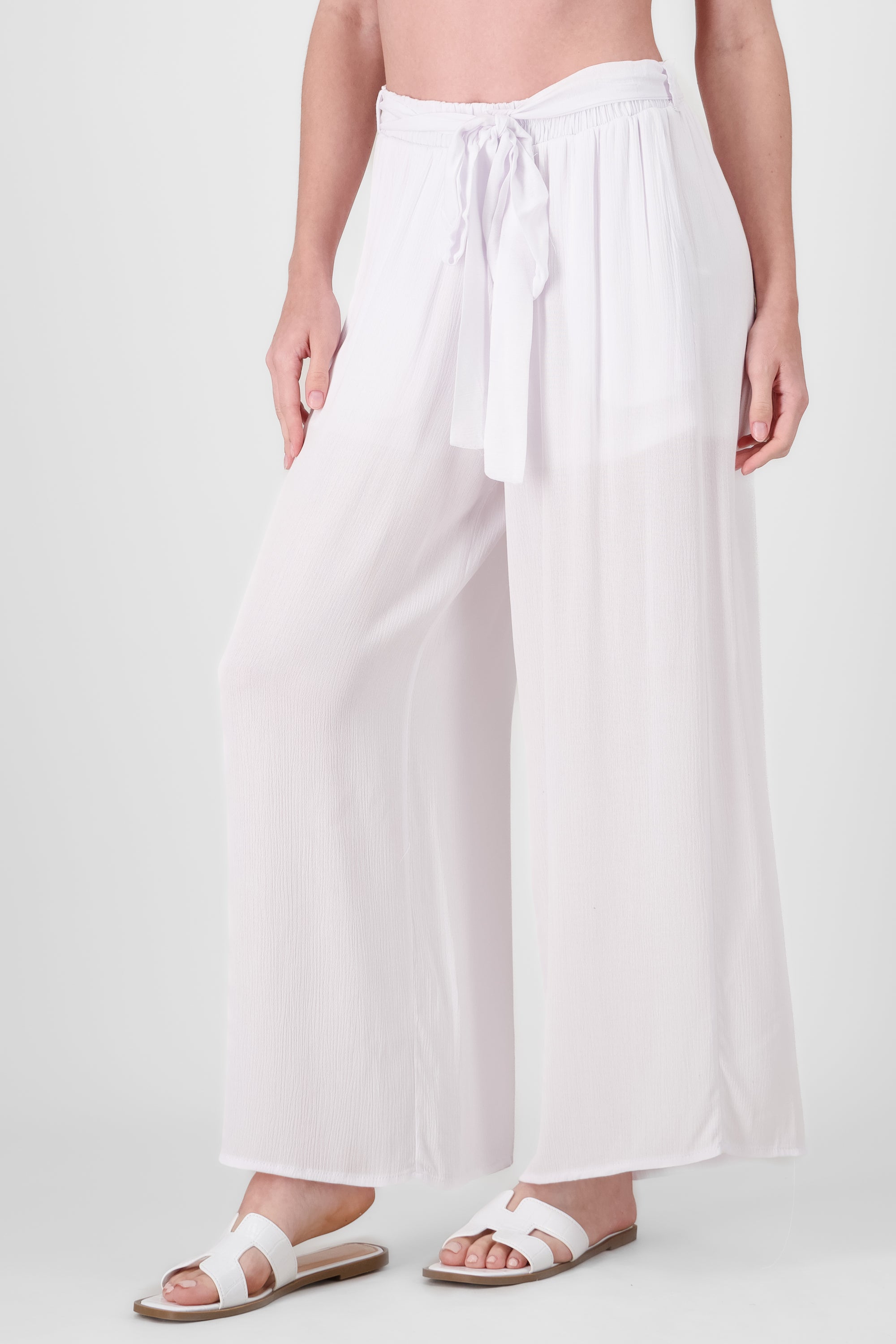 Pantalon amplio detalle moño BLANCO