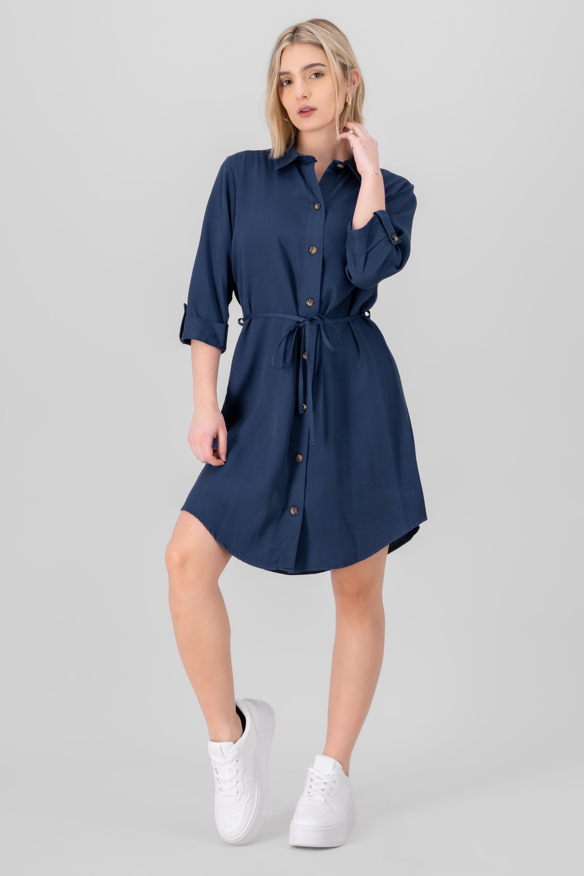 Vestido camisero liso MARINO