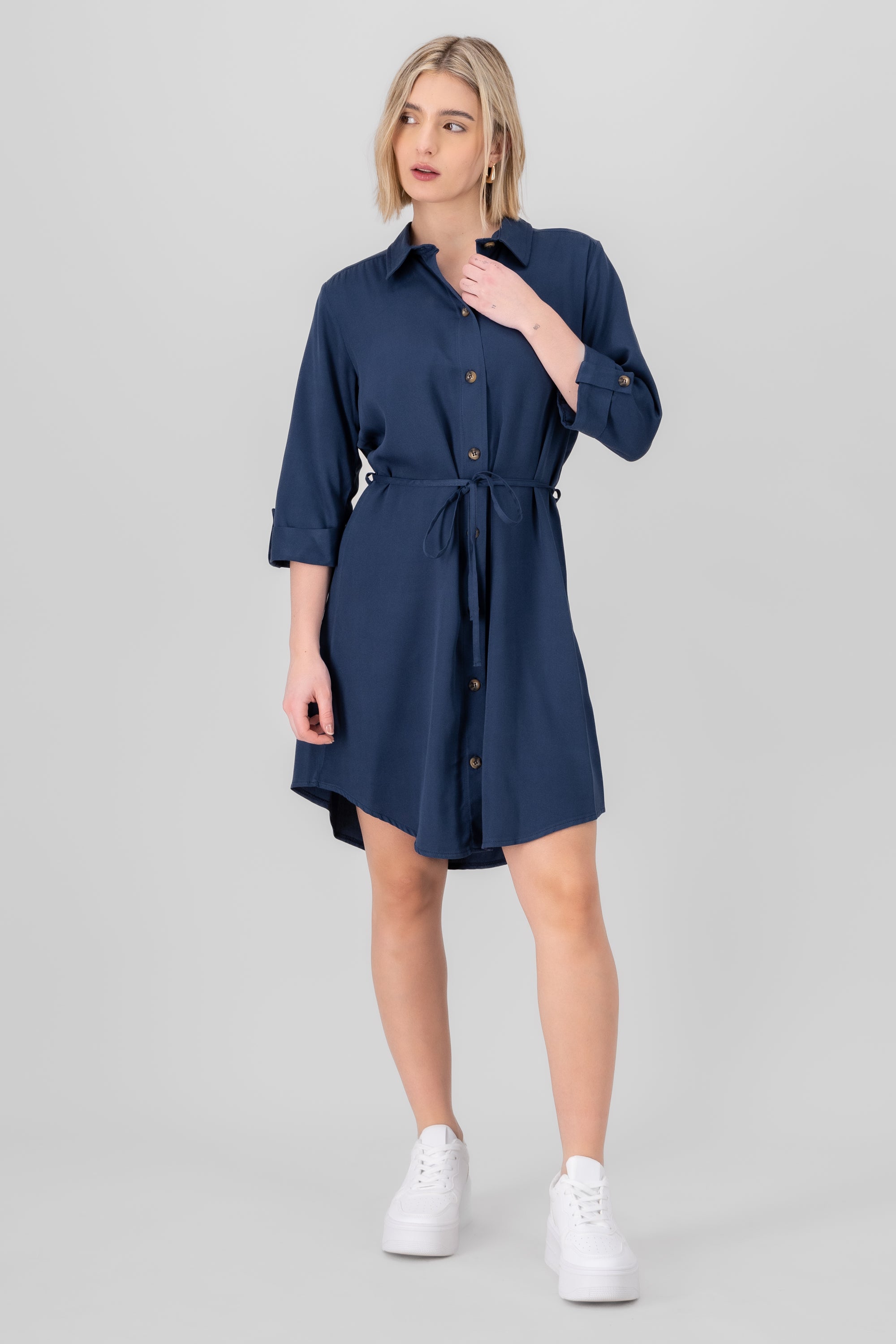 Vestido camisero liso MARINO