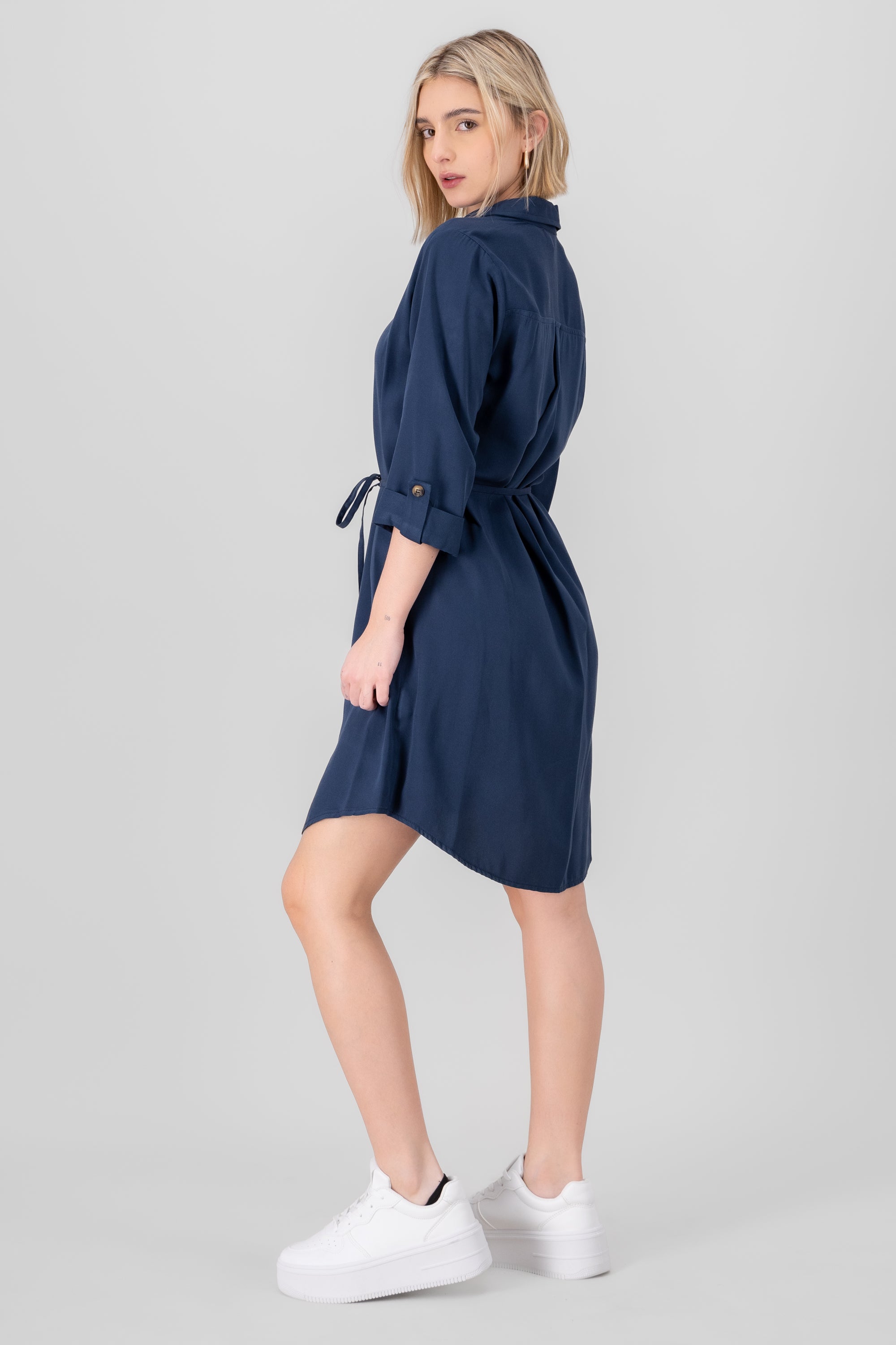 Vestido camisero liso MARINO