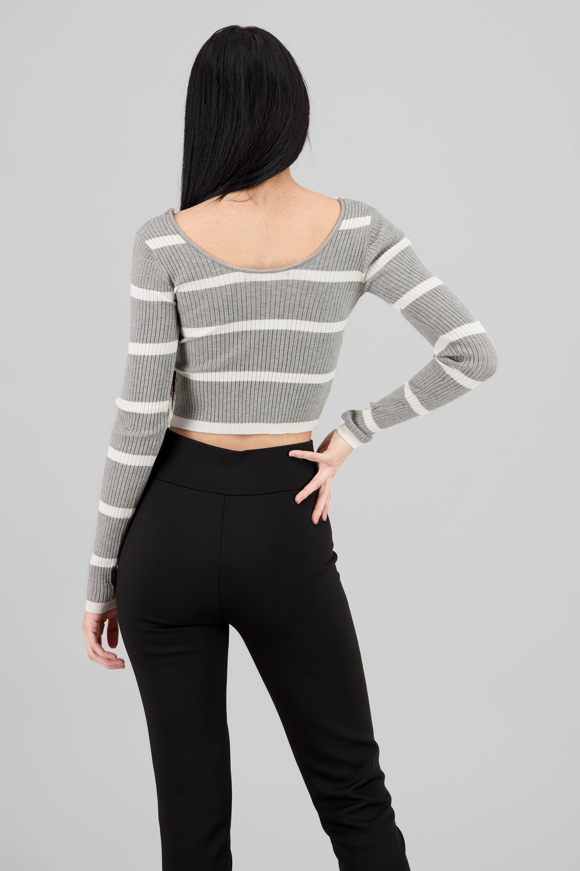 Sueter rayas cuello redondo GRIS COMBO