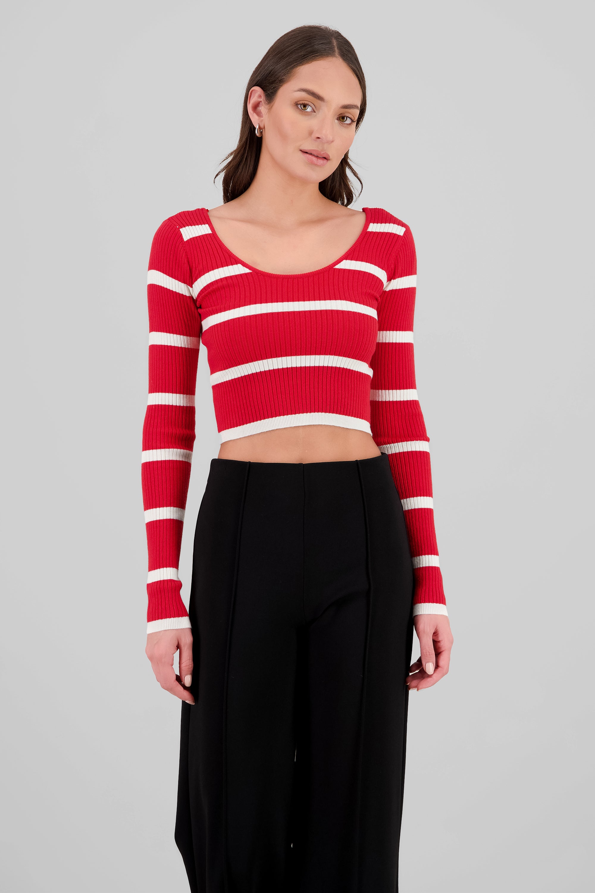 Sueter rayas cuello redondo ROJO COMBO