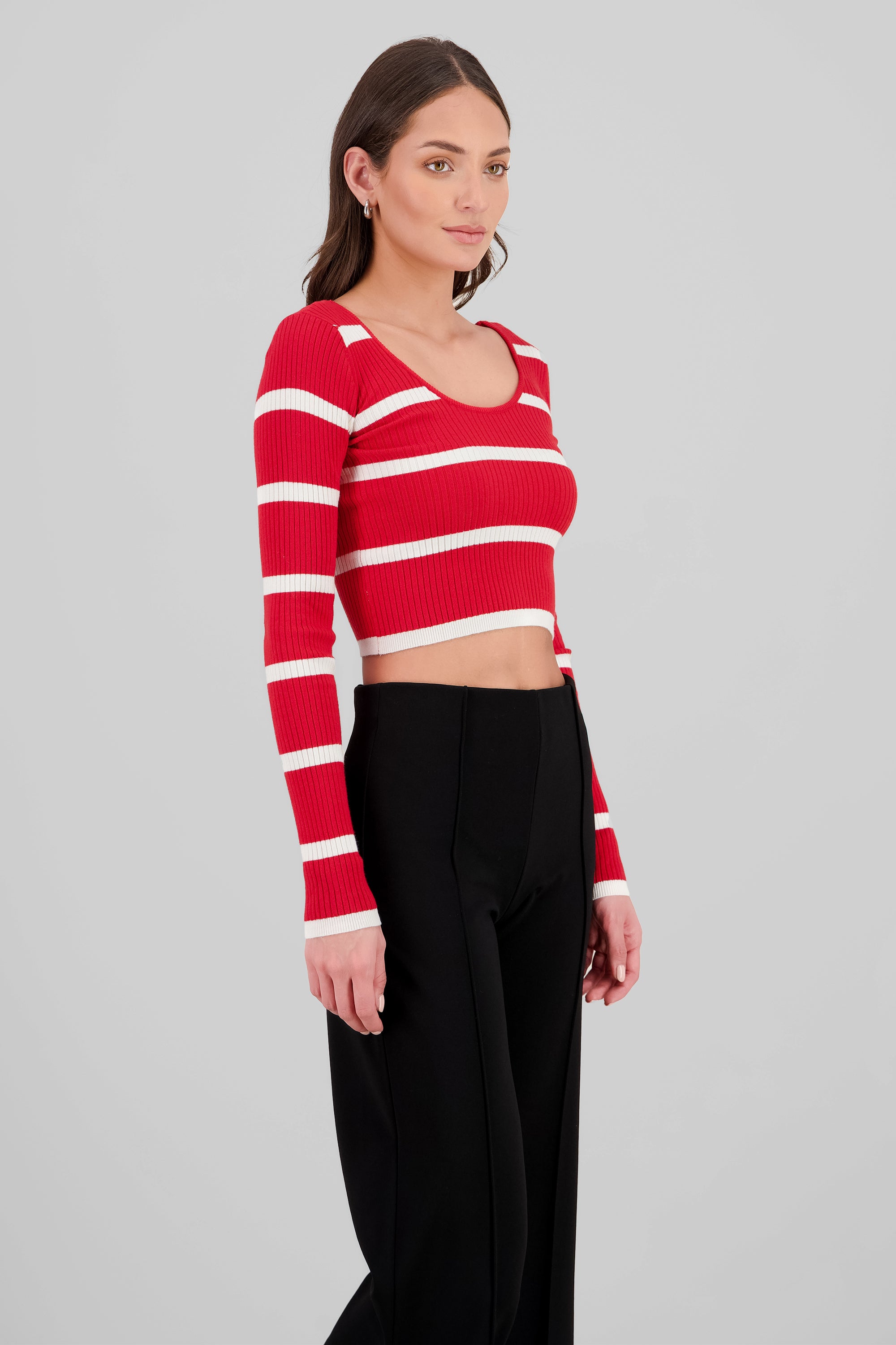 Sueter rayas cuello redondo ROJO COMBO