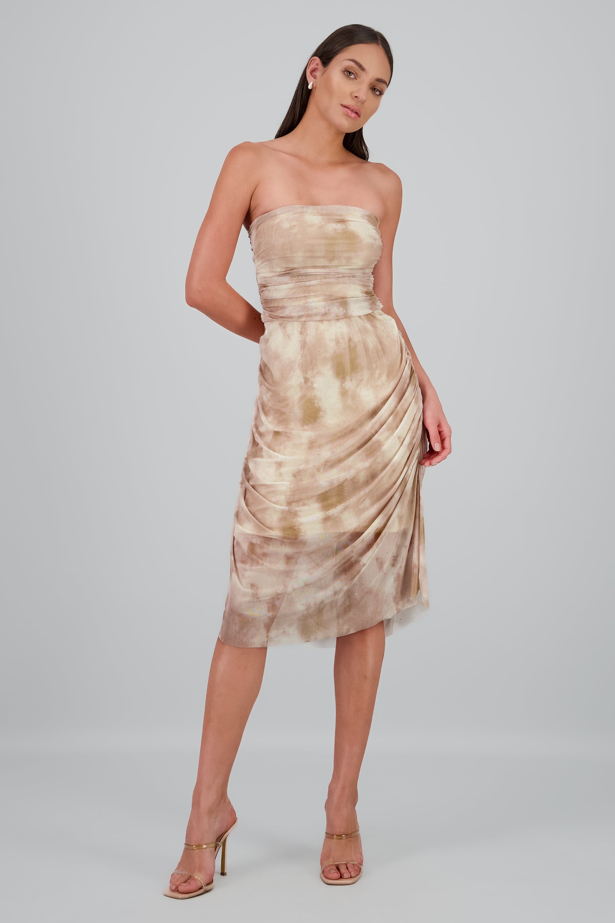 Vestido midi mesh brillos CAFE COMBO