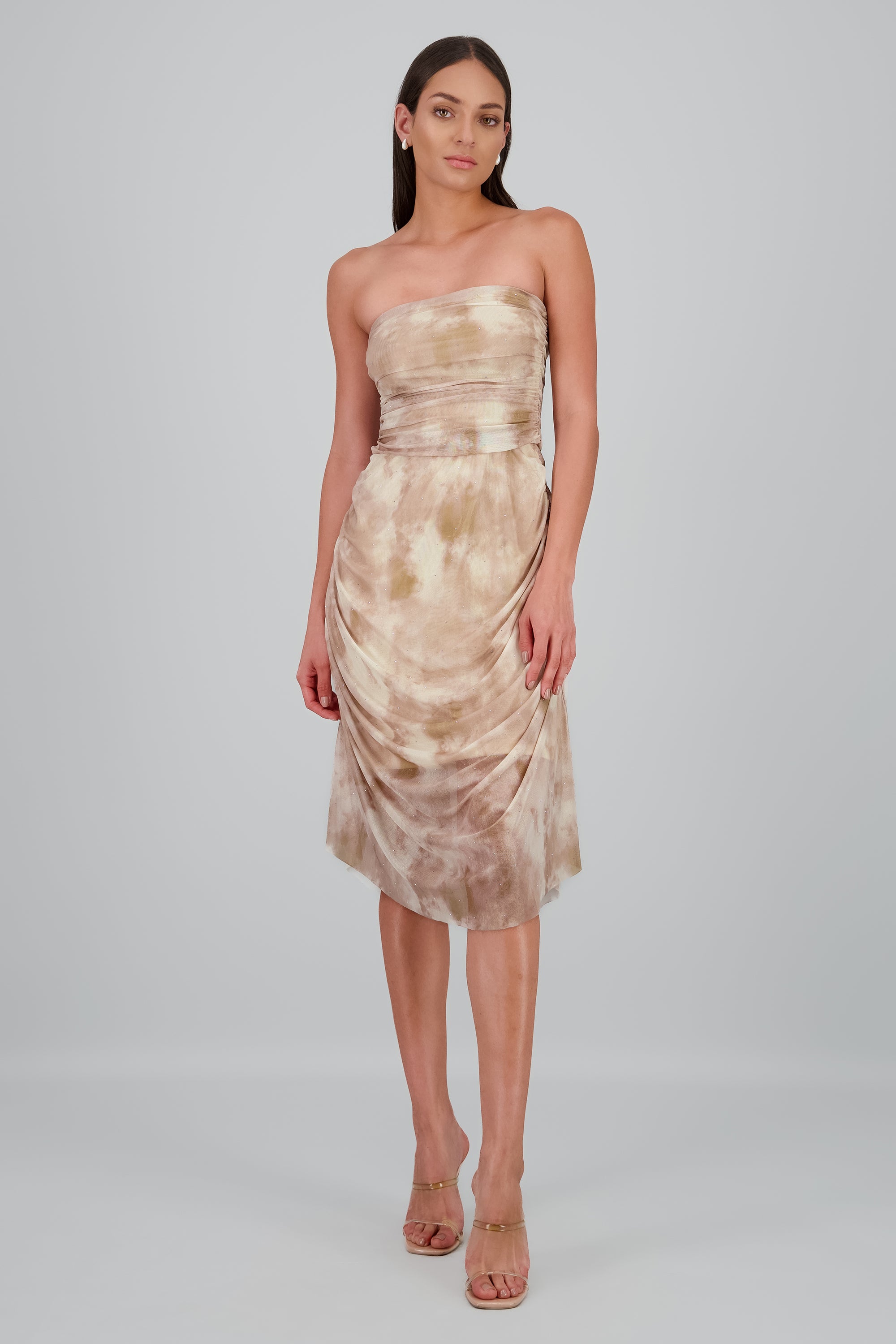 Vestido midi mesh brillos CAFE COMBO
