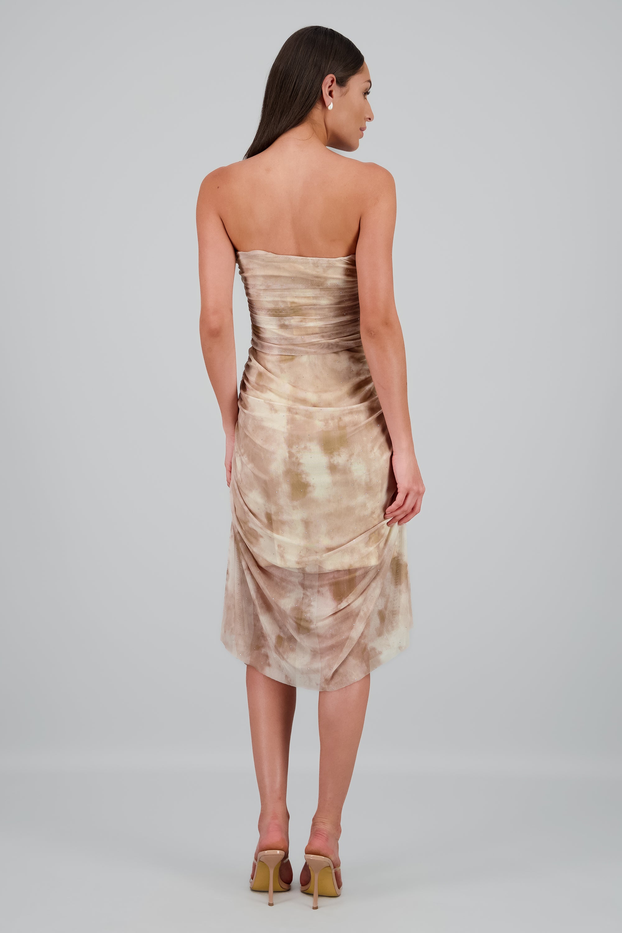 Vestido midi mesh brillos CAFE COMBO