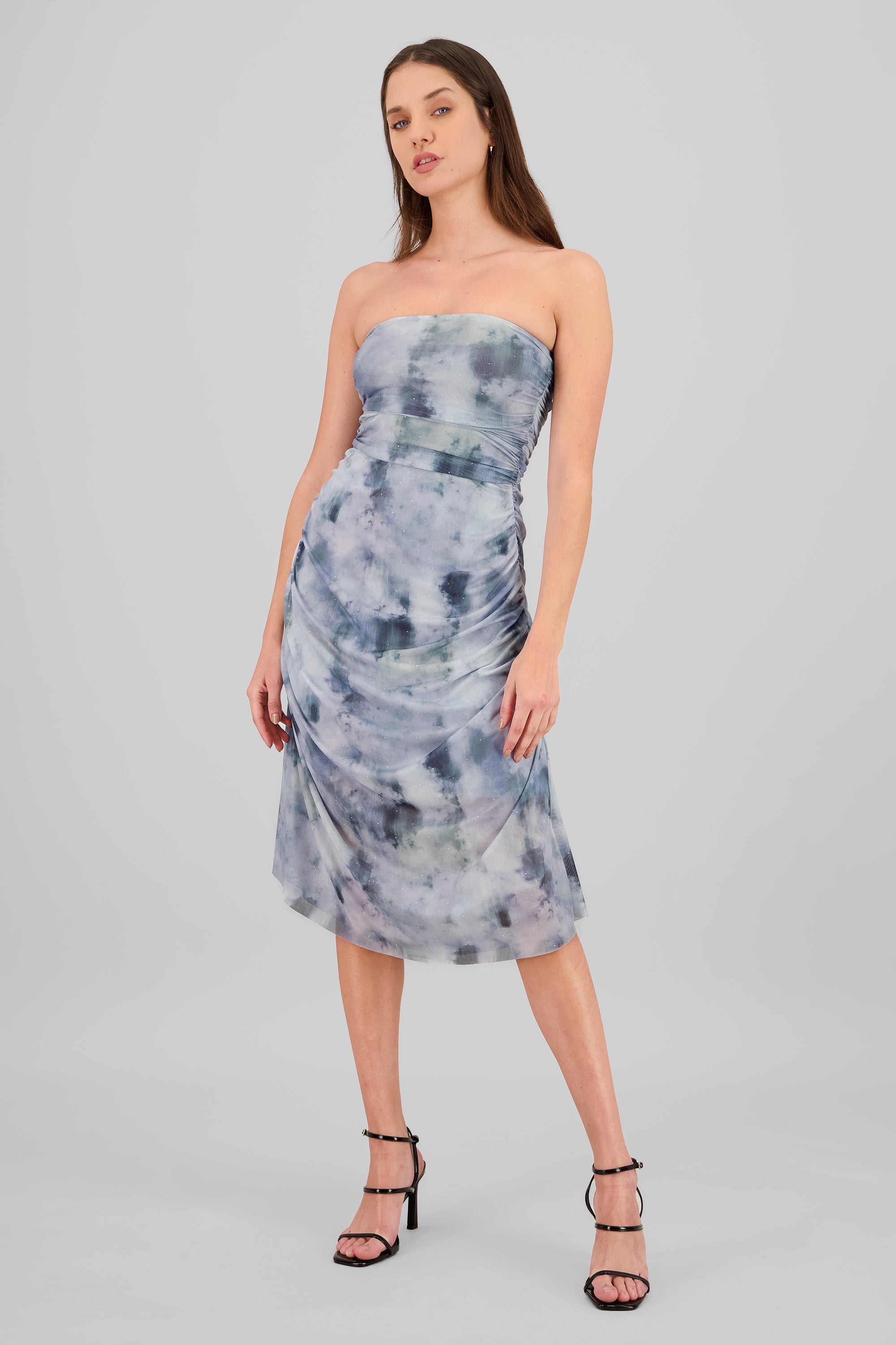 Vestido midi mesh brillos GRIS COMBO