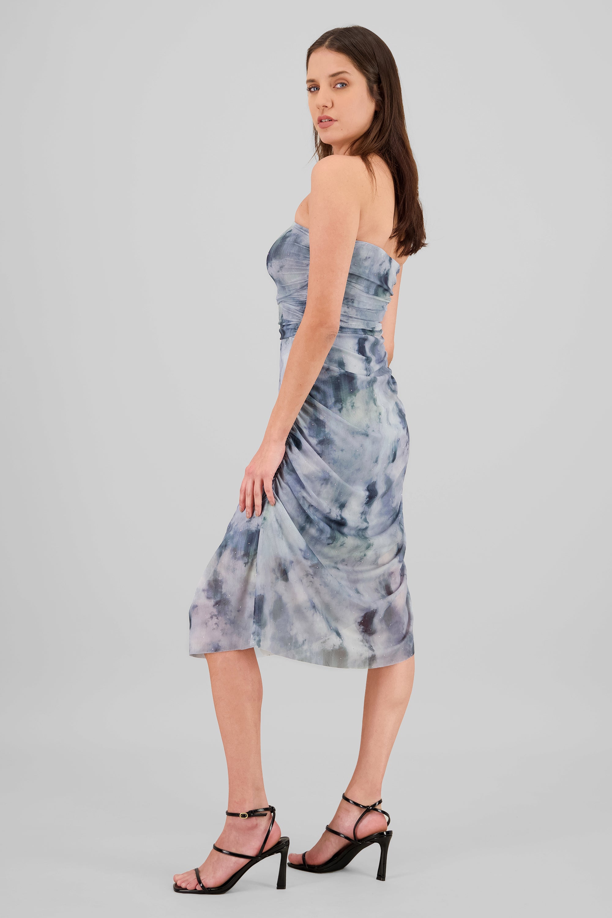 Vestido midi mesh brillos GRIS COMBO