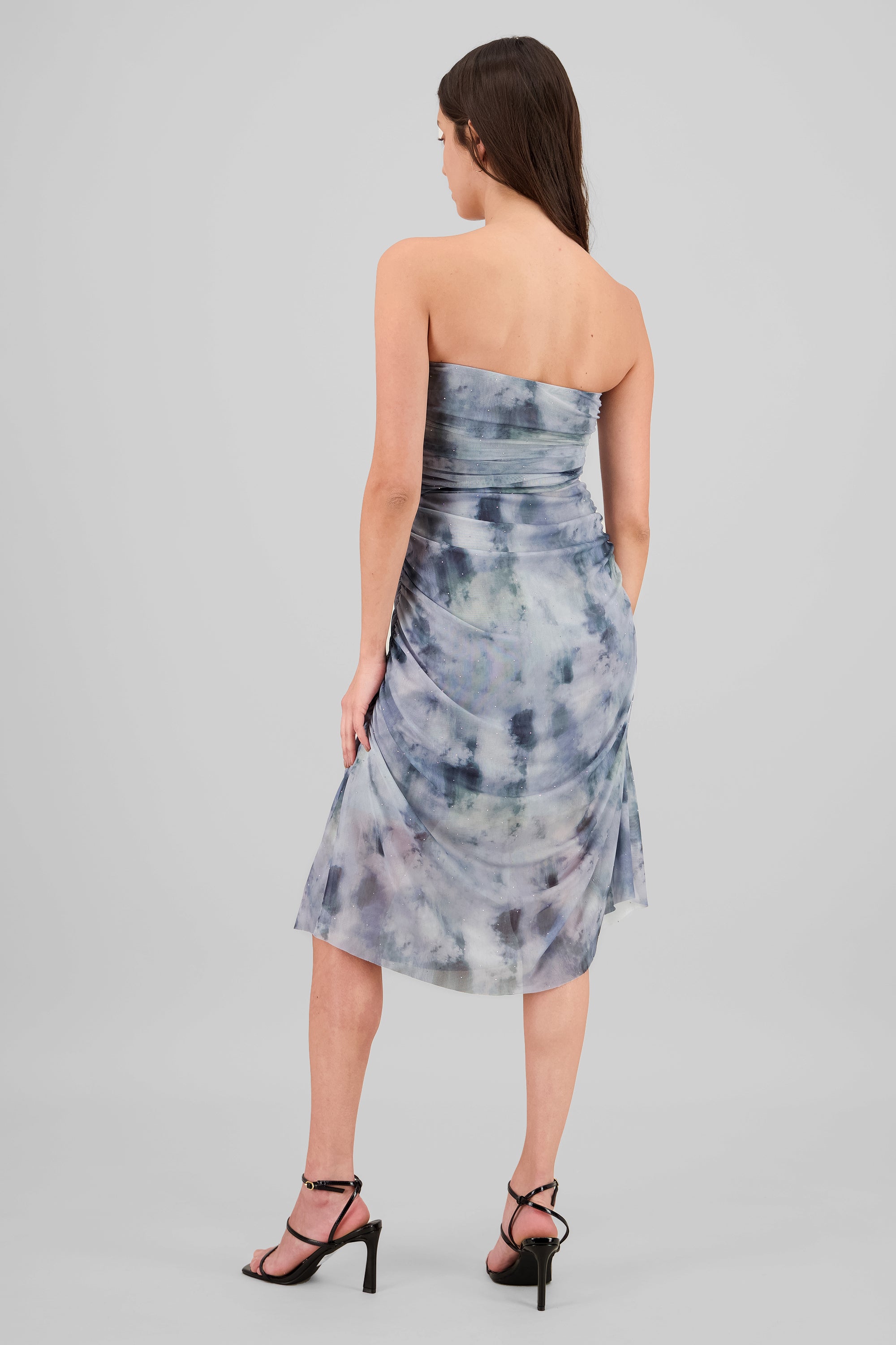 Vestido midi mesh brillos GRIS COMBO
