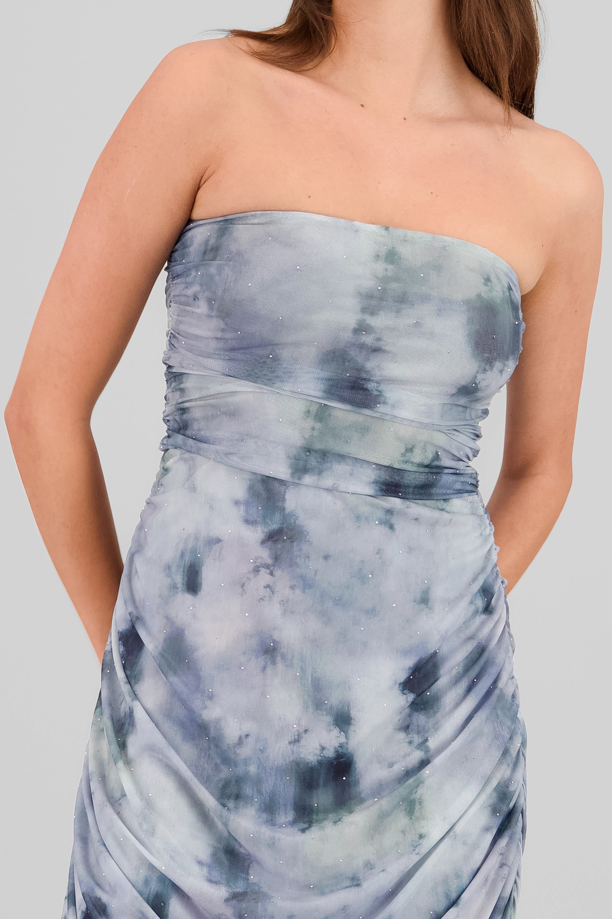 Vestido midi mesh brillos GRIS COMBO