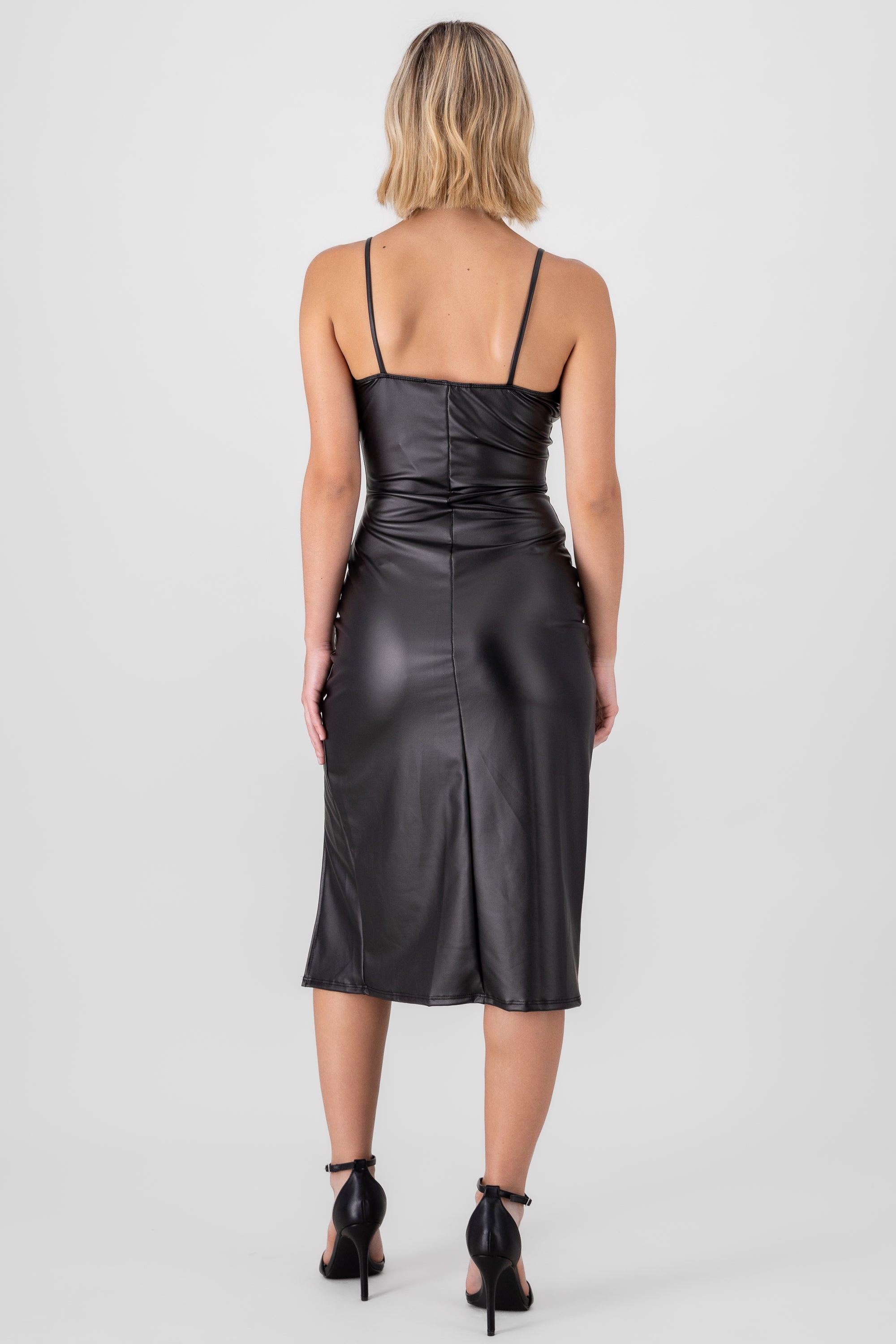 Midi Leather Effect Dress BLACK