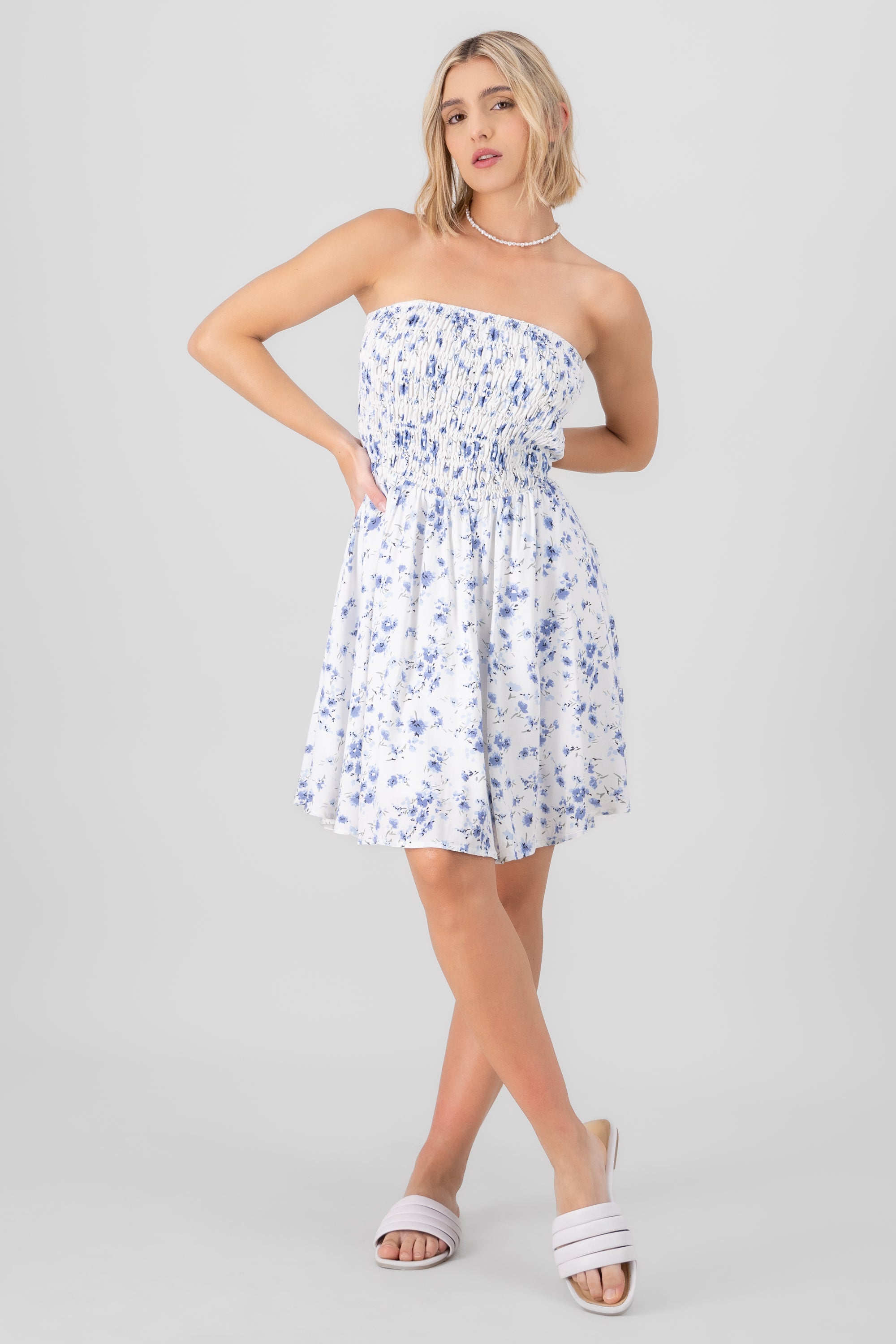 Vestido bandeau estampado flores AZUL COMBO