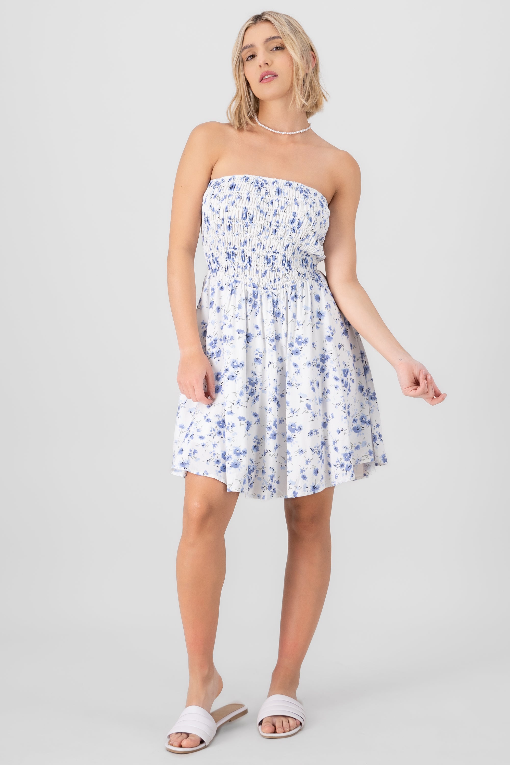 Vestido bandeau estampado flores AZUL COMBO