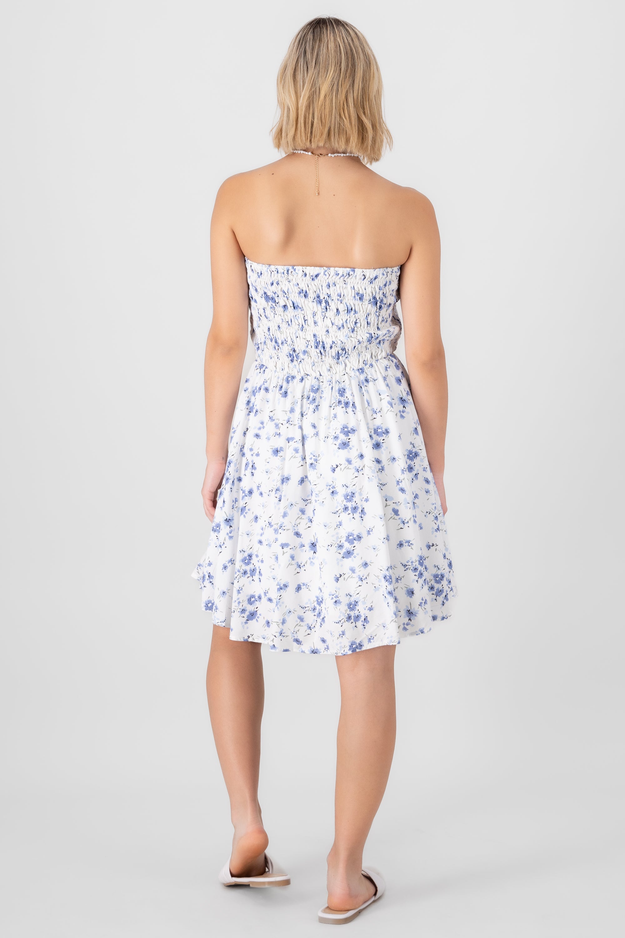 Vestido bandeau estampado flores AZUL COMBO