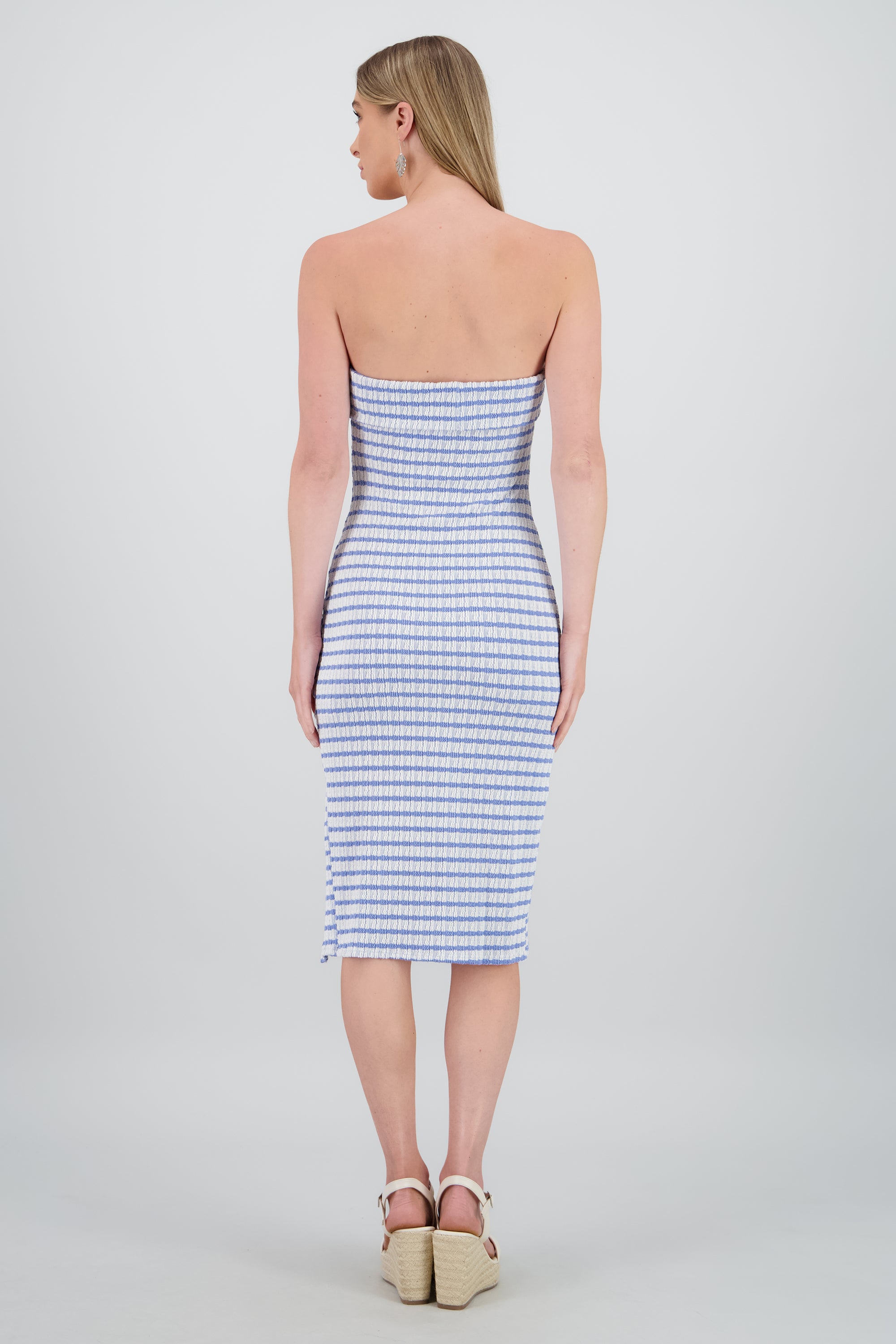 Vestido strapless estampado rayas AZUL CIELO