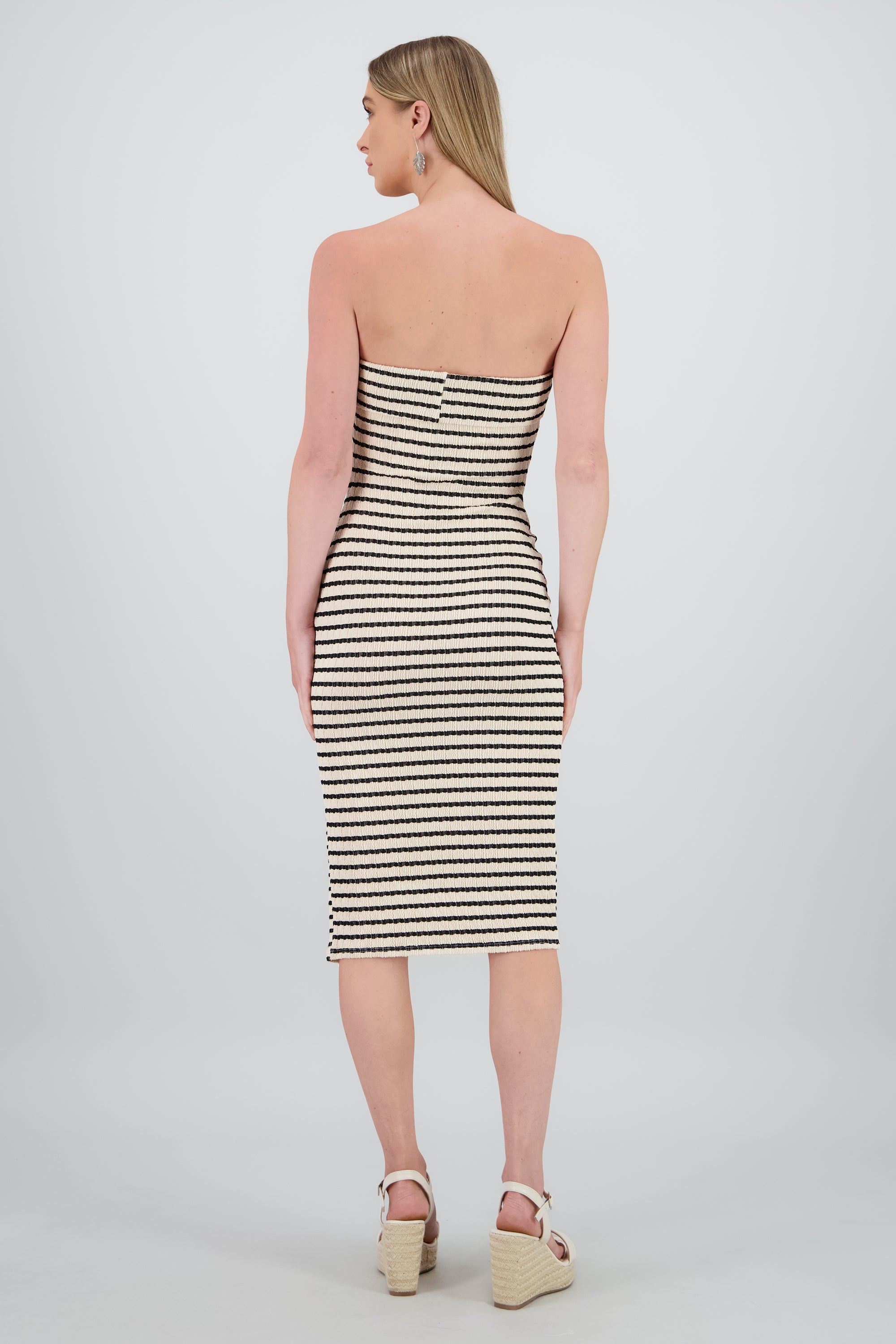 Vestido strapless estampado rayas HUESO COMBO
