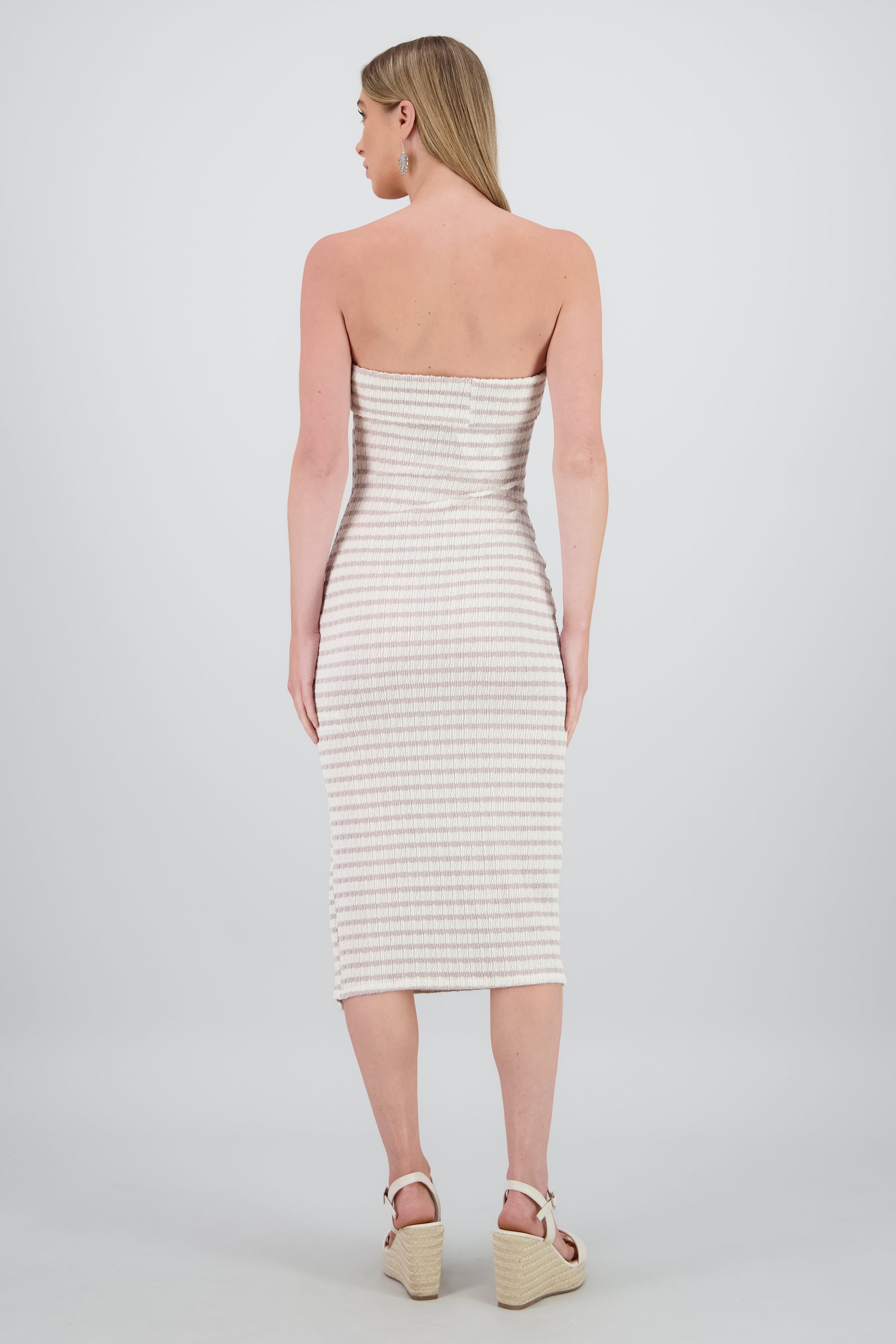 Vestido strapless estampado rayas GRIS COMBO