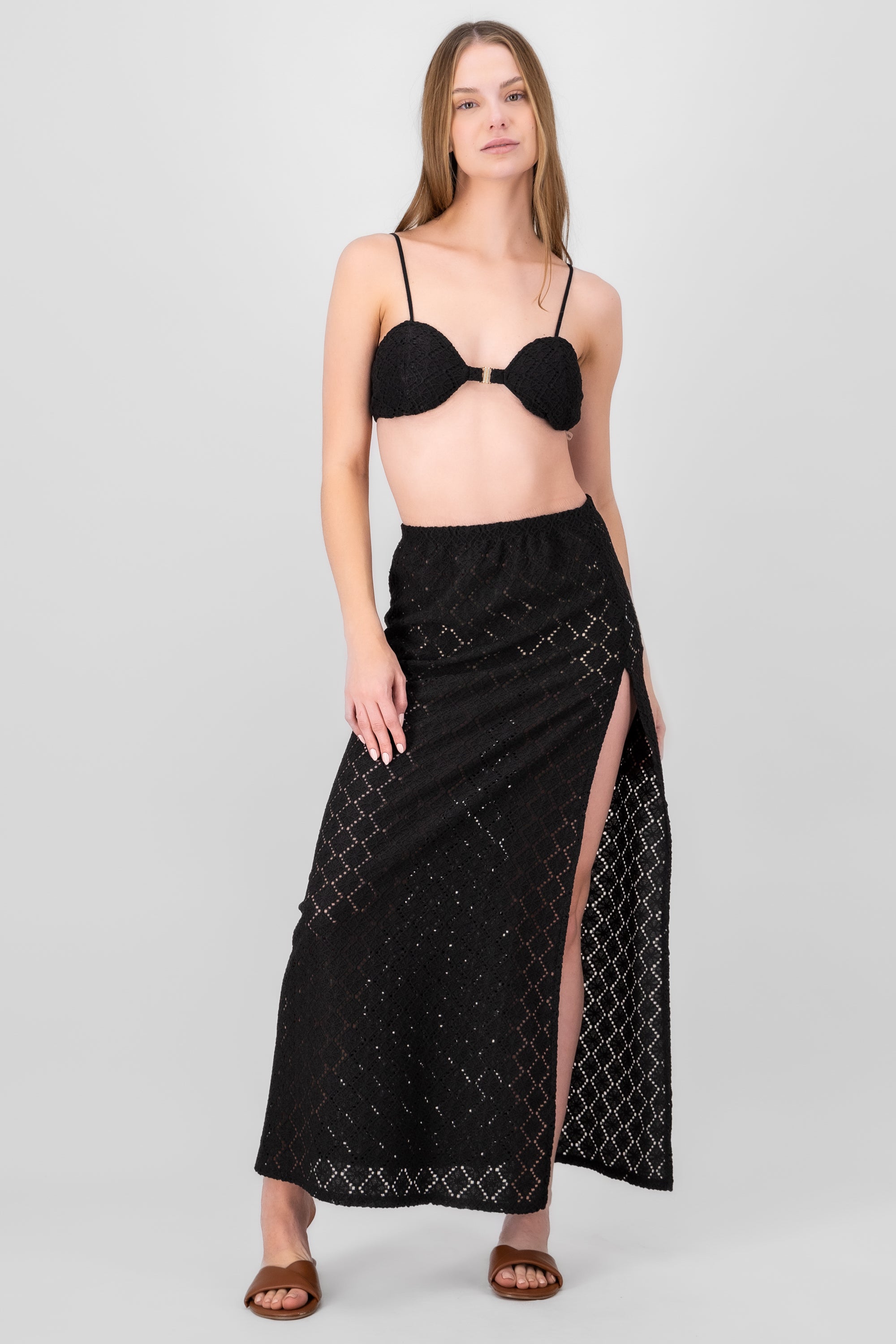 Falda maxi crochet abertura NEGRO
