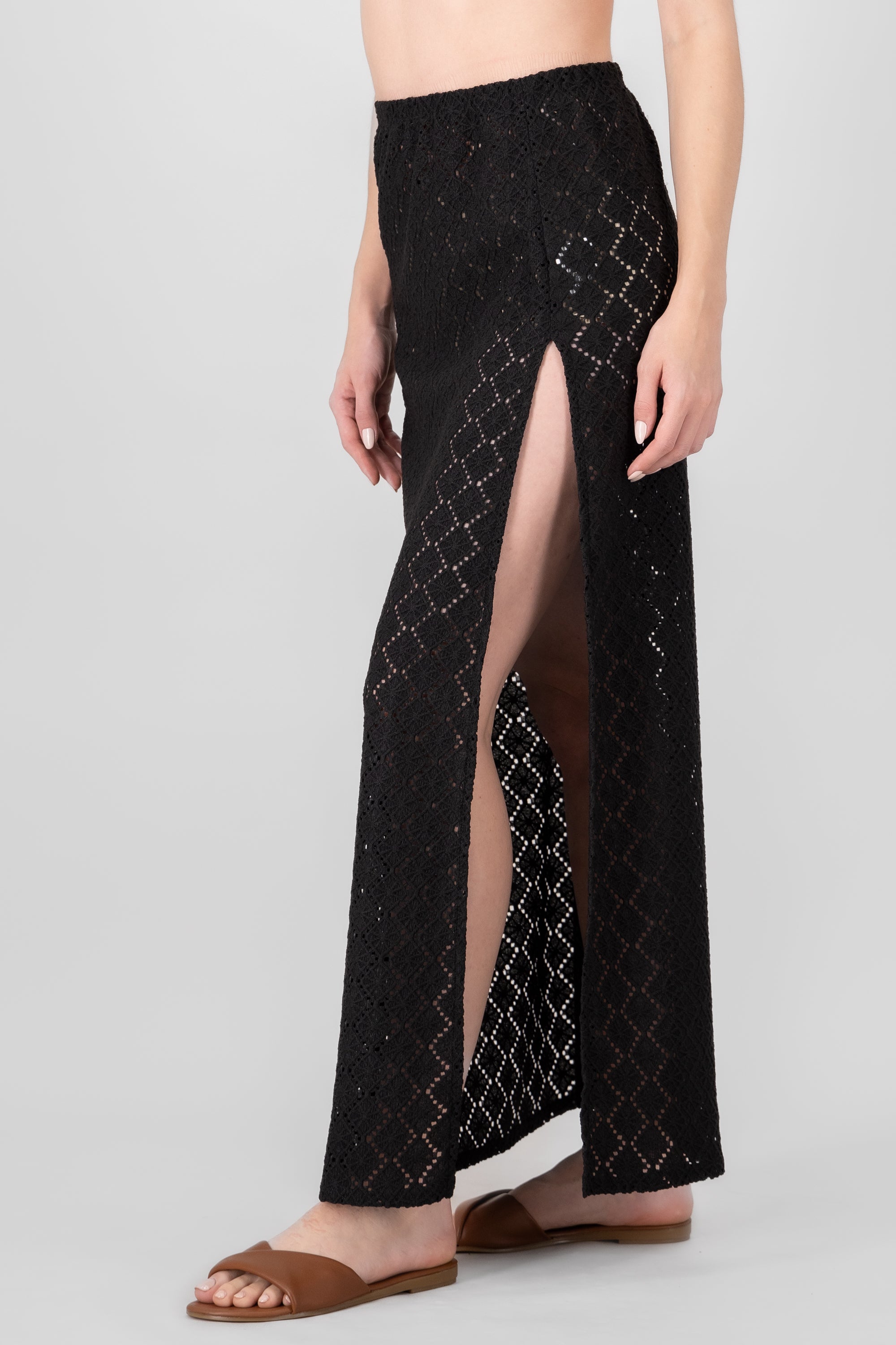 Falda maxi crochet abertura NEGRO