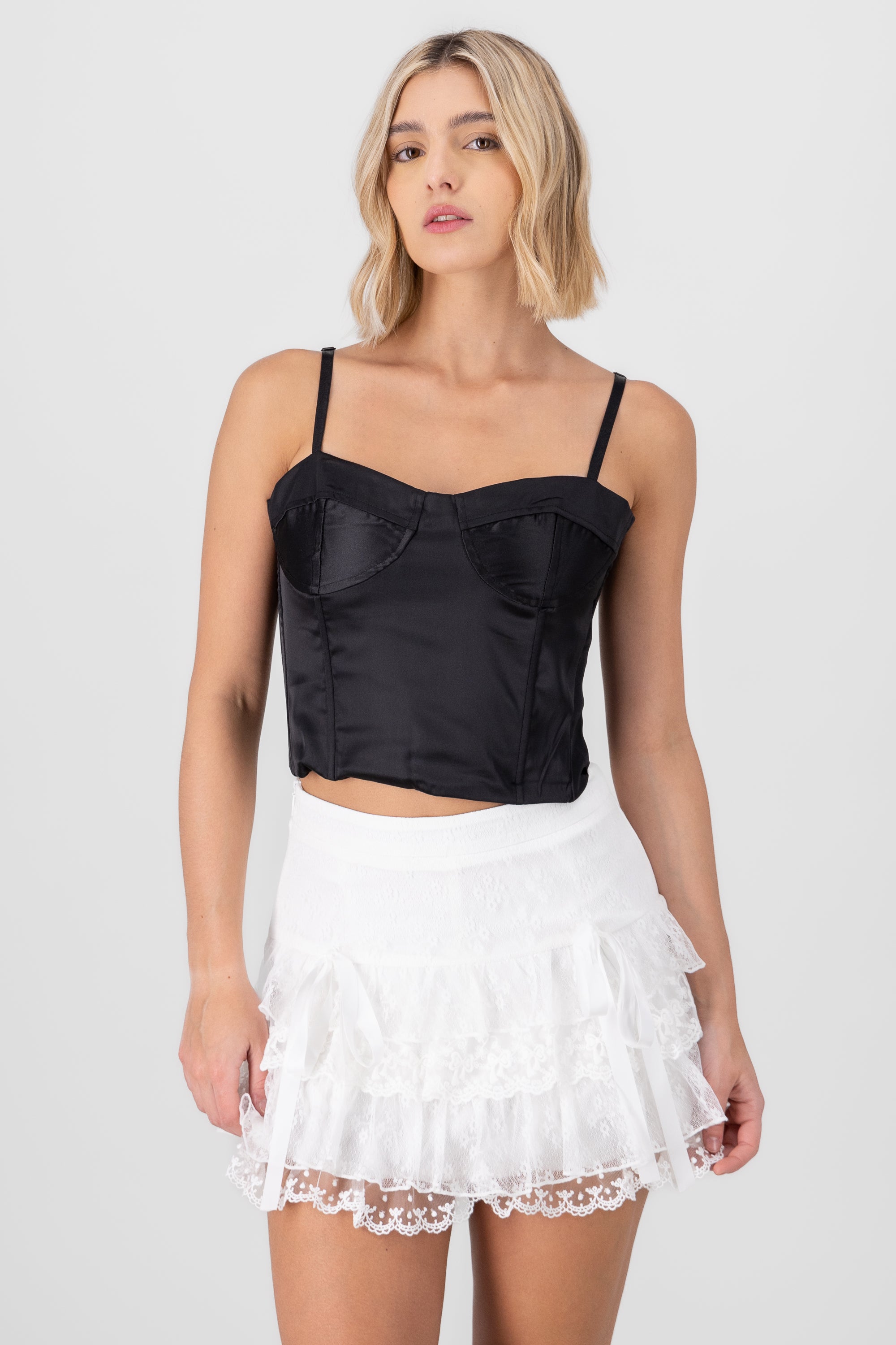 Corset satin blouse with rods BLACK