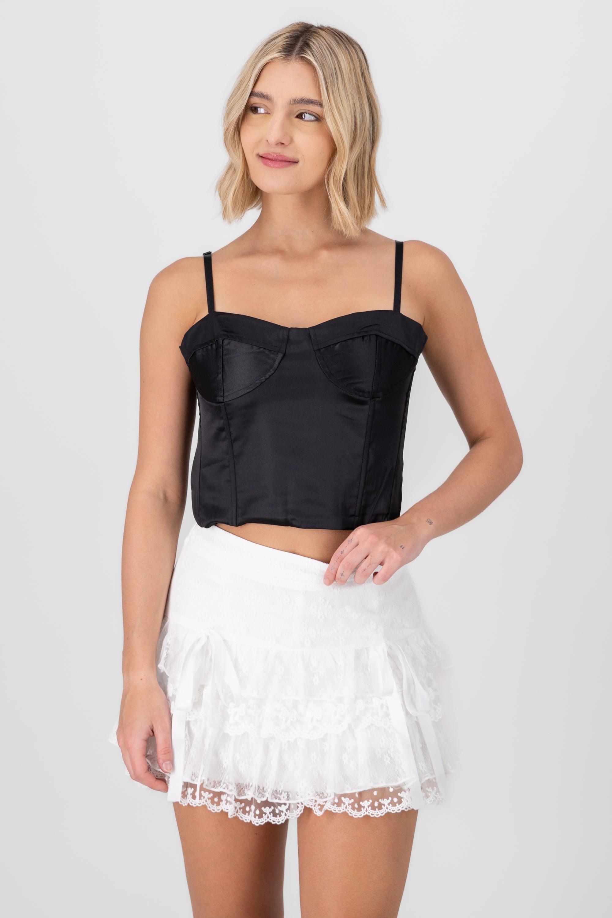 Corset satin blouse with rods BLACK