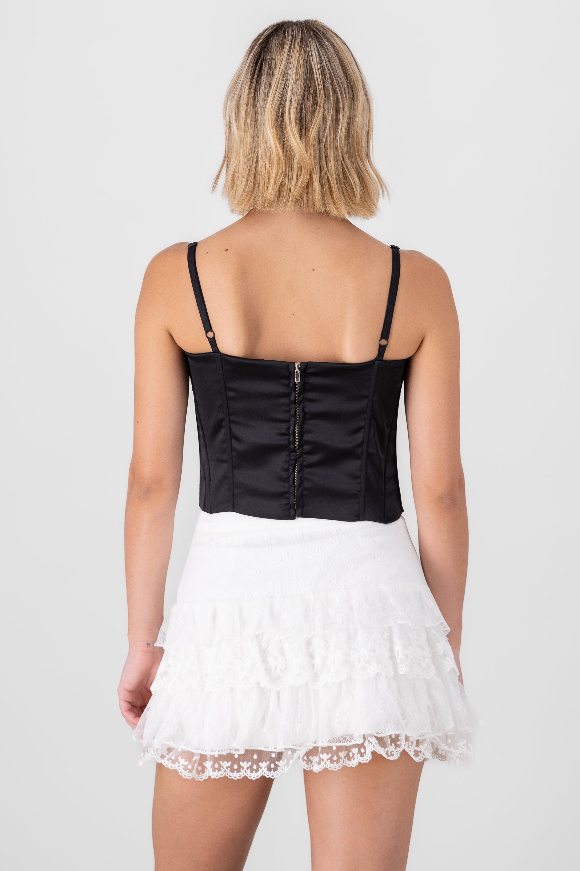 Corset satin blouse with rods BLACK