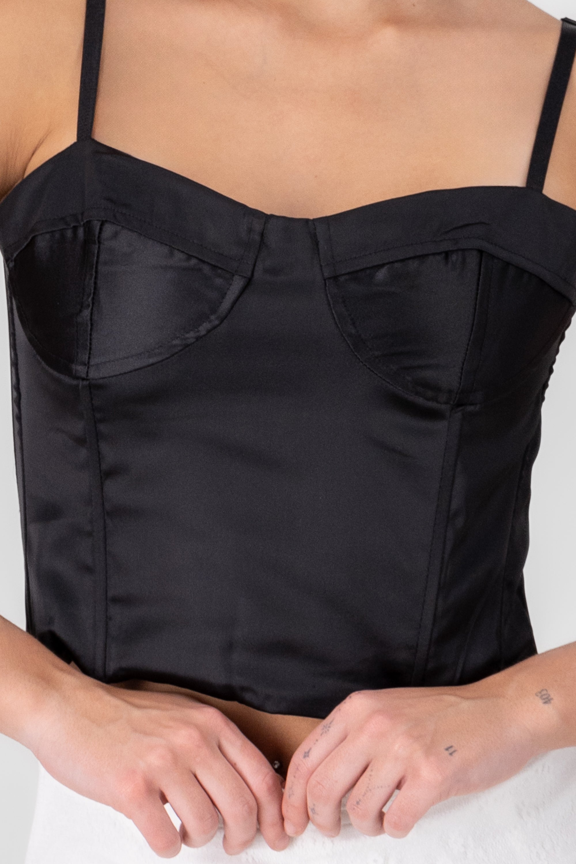 Corset satin blouse with rods BLACK