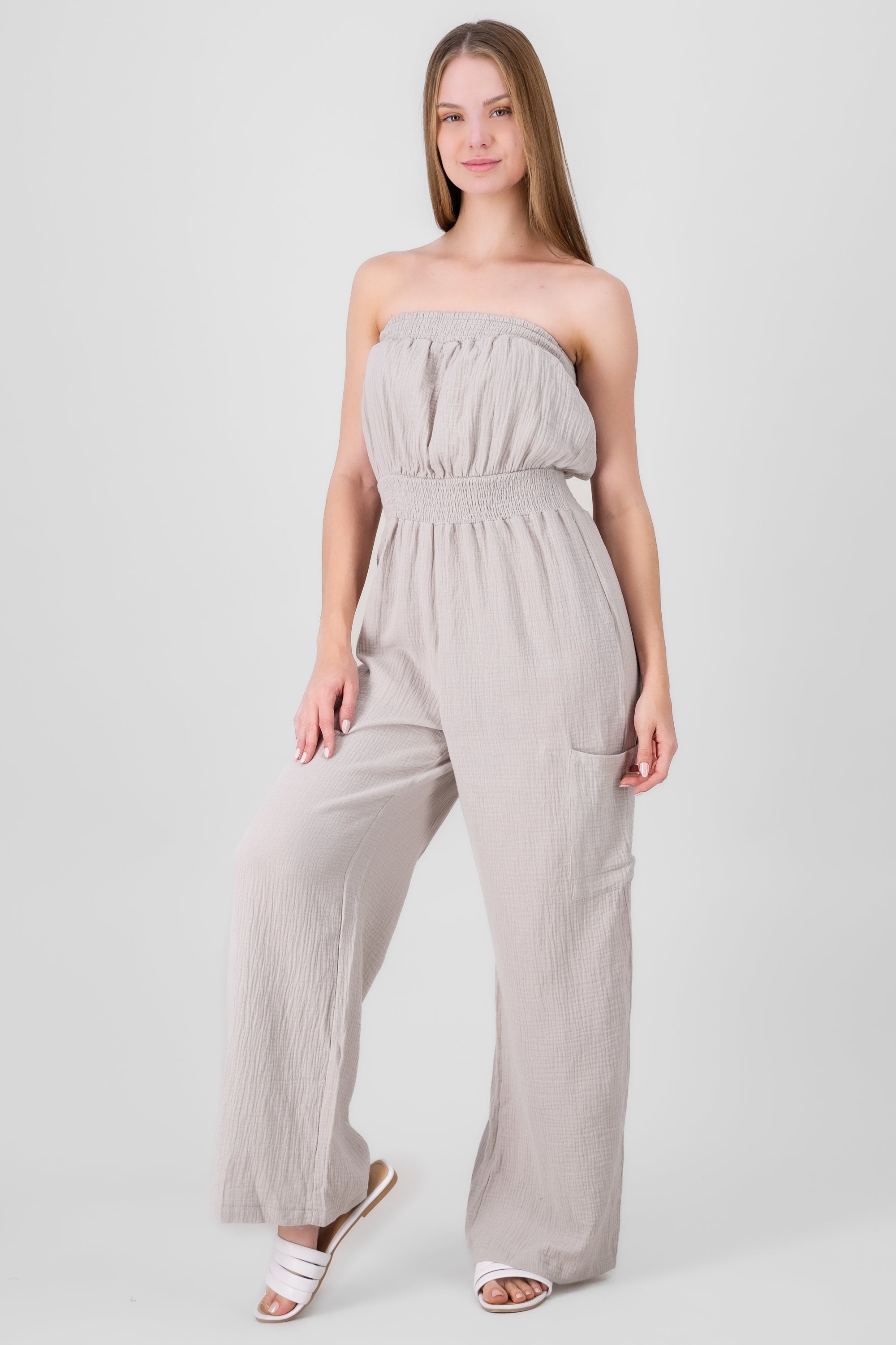 Jumpsuit Bandeau with bags Light gray