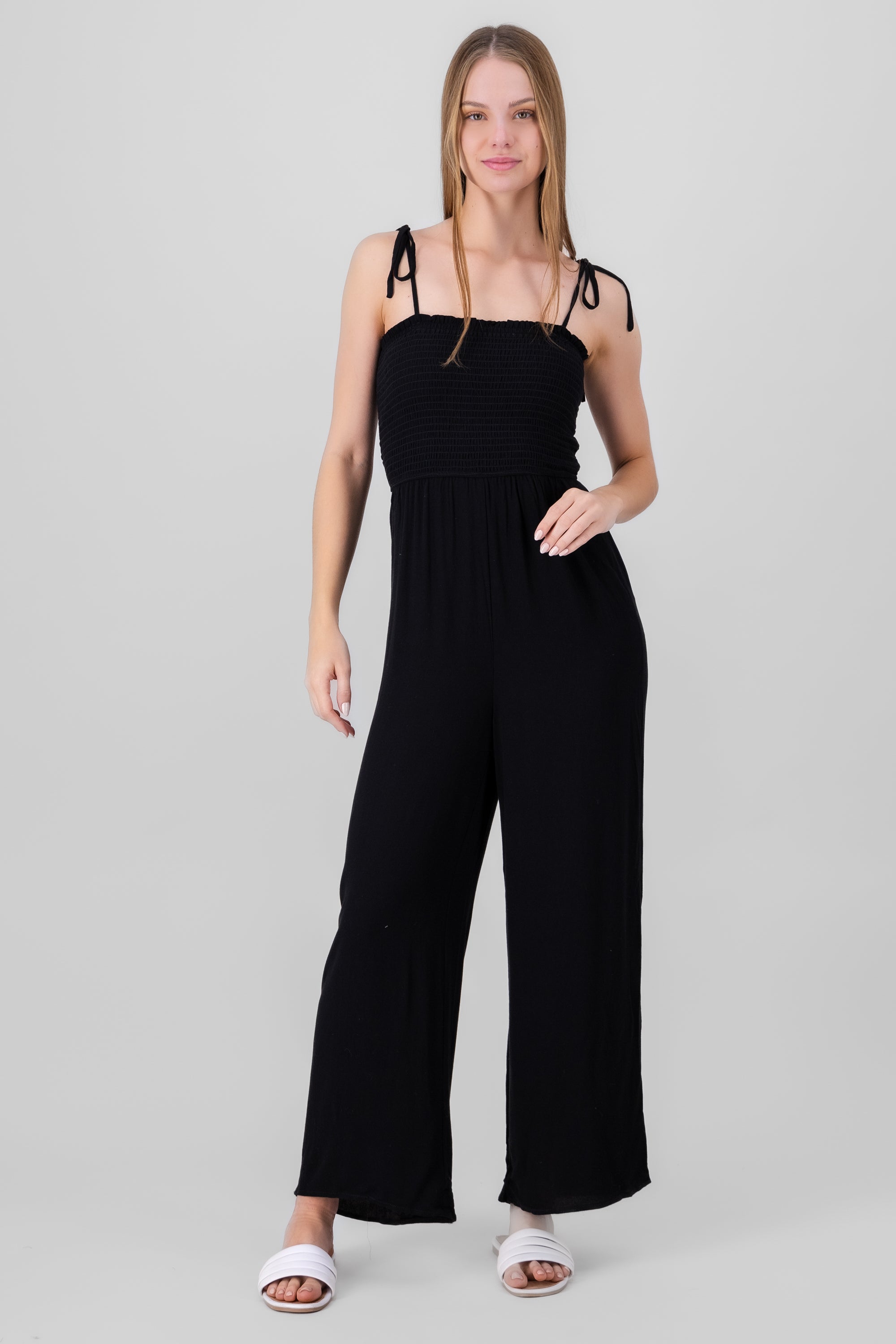 Jumpit Wide Leg Liso Smocked BLACK